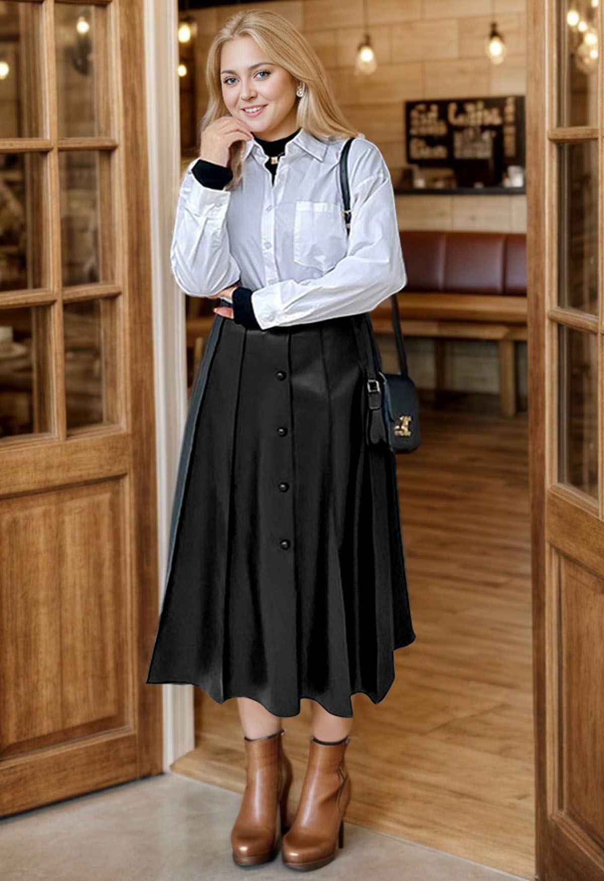 Black midi clearance skirt button front