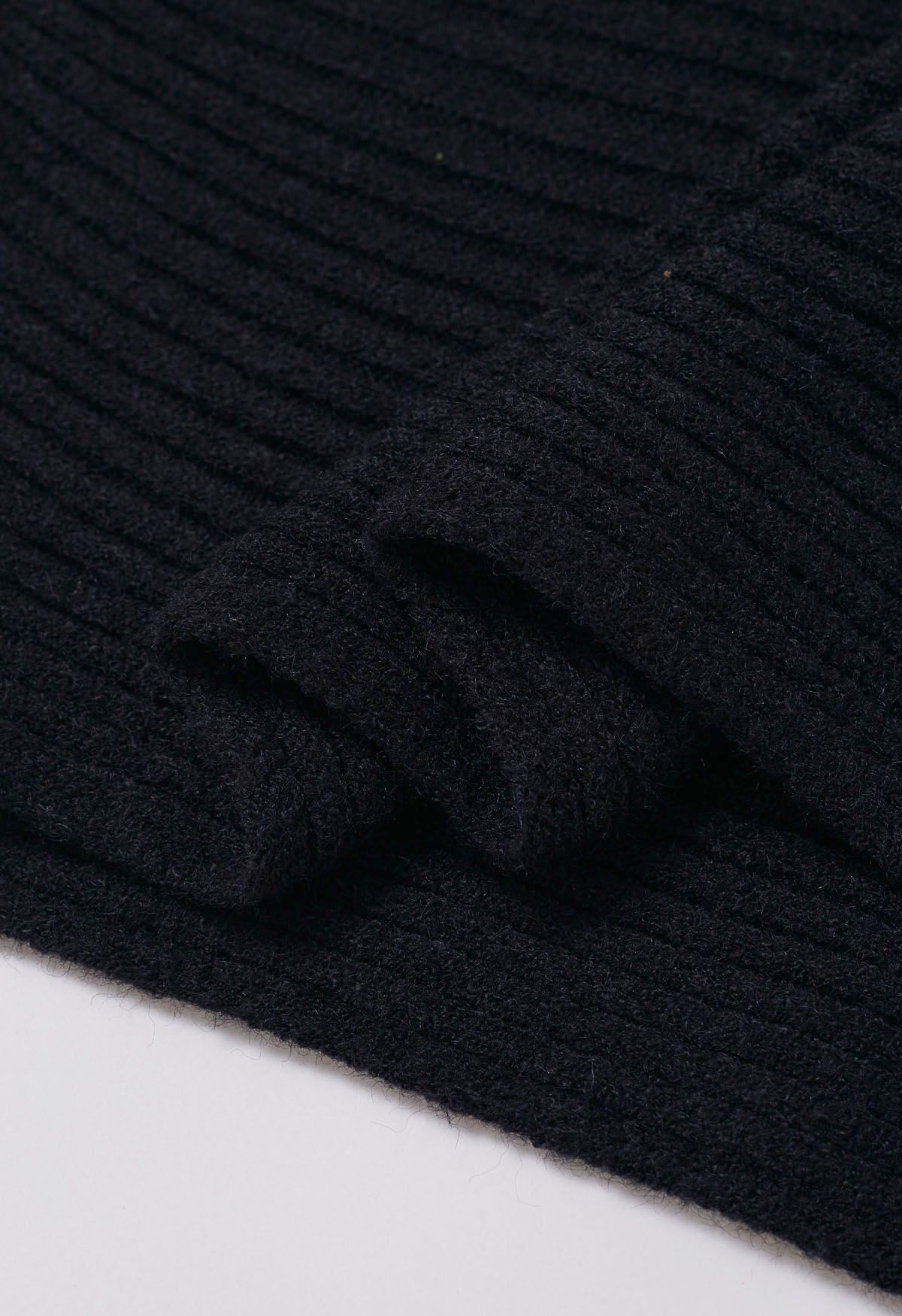 Dramatic Batwing Sleeve Ribbed Knit Sweater in Black