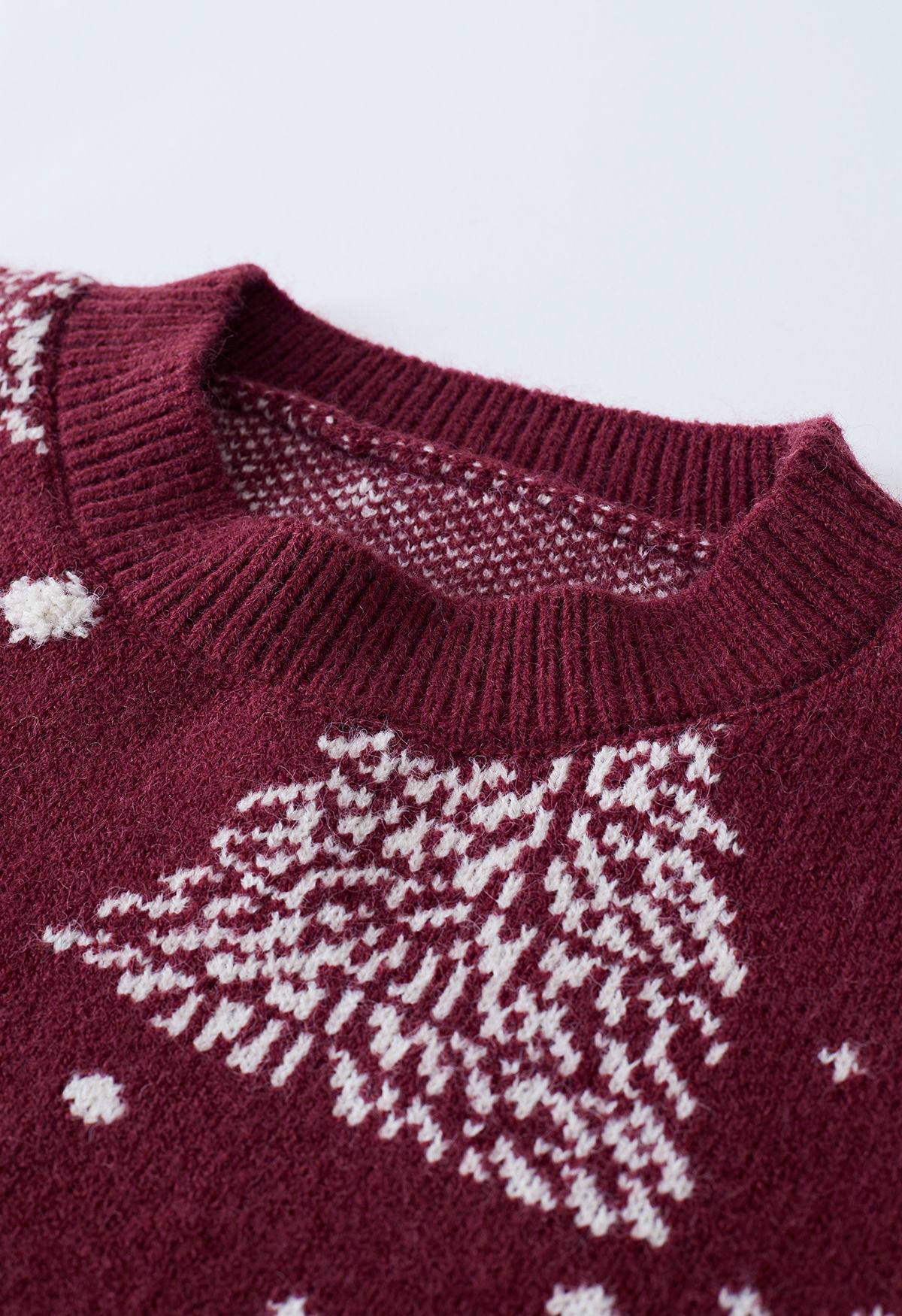 Christmas Tree Pattern Jacquard Knit Sweater in Burgundy