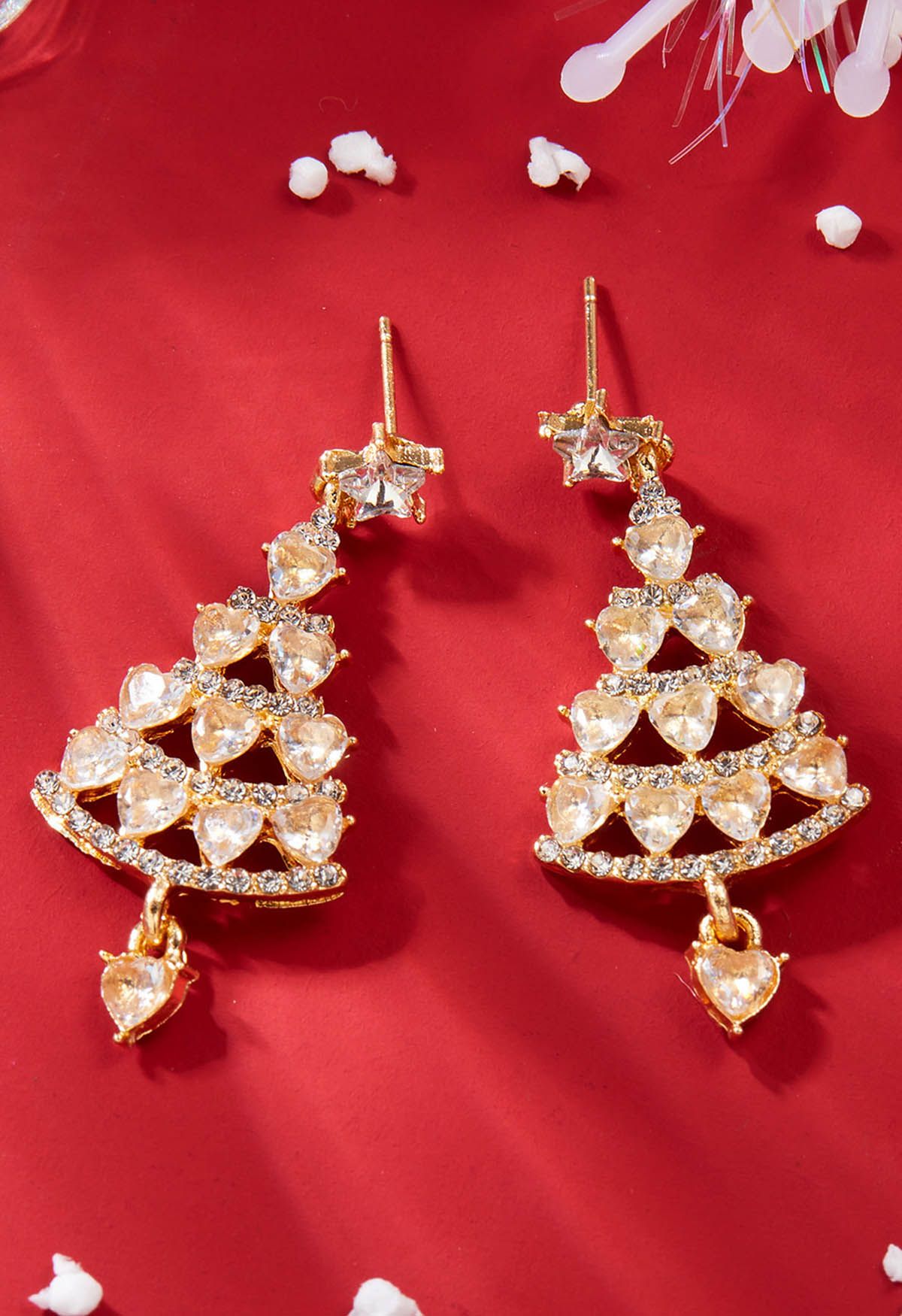 Full Rhinestone Christmas Tree Earrings in Gold