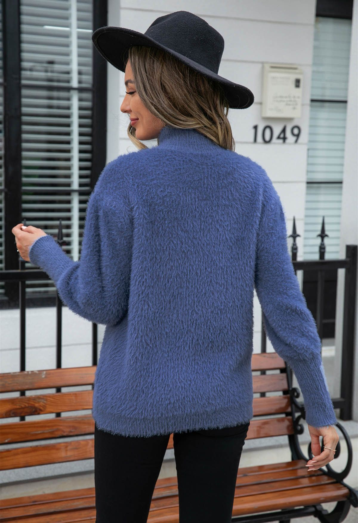 Cozy Perfection High Neck Fuzzy Knit Sweater in Blue