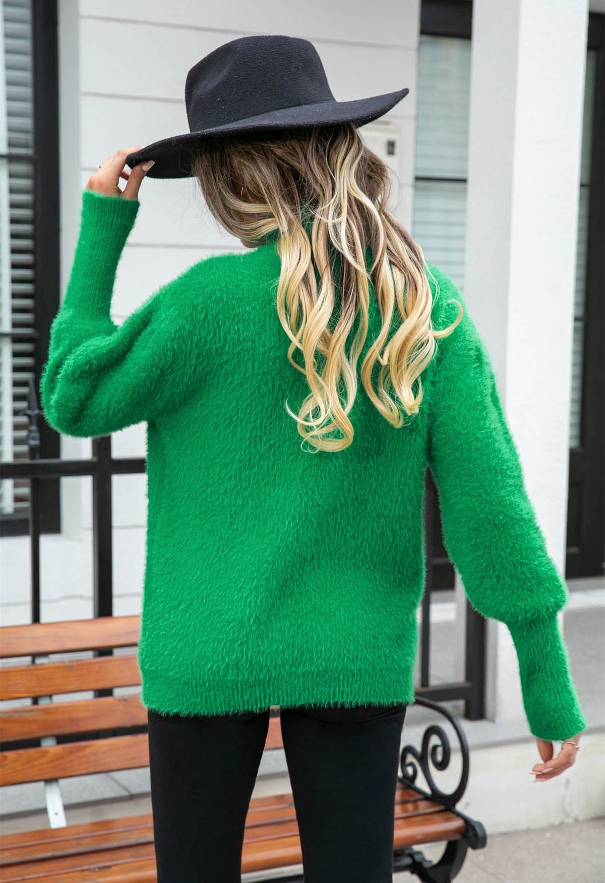 Cozy Perfection High Neck Fuzzy Knit Sweater in Green