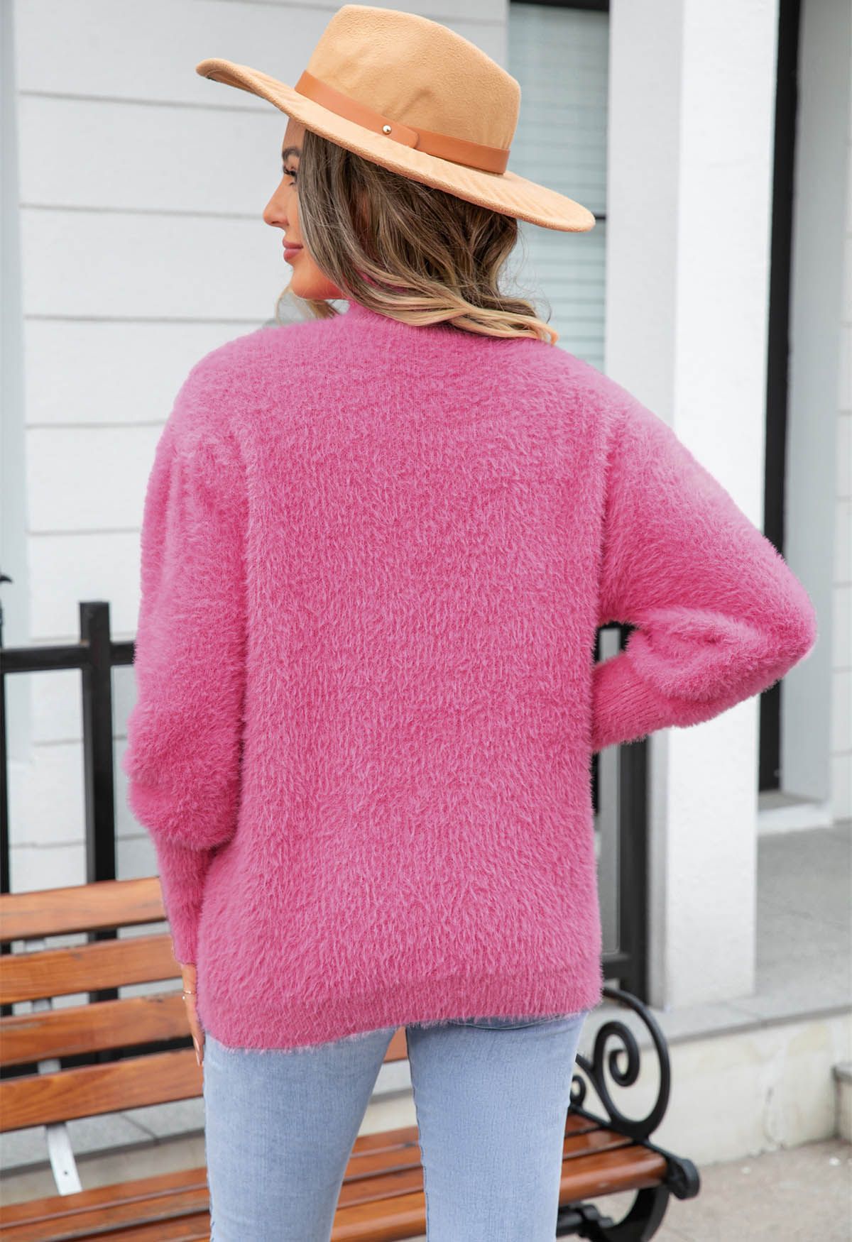 Cozy Perfection High Neck Fuzzy Knit Sweater in Pink