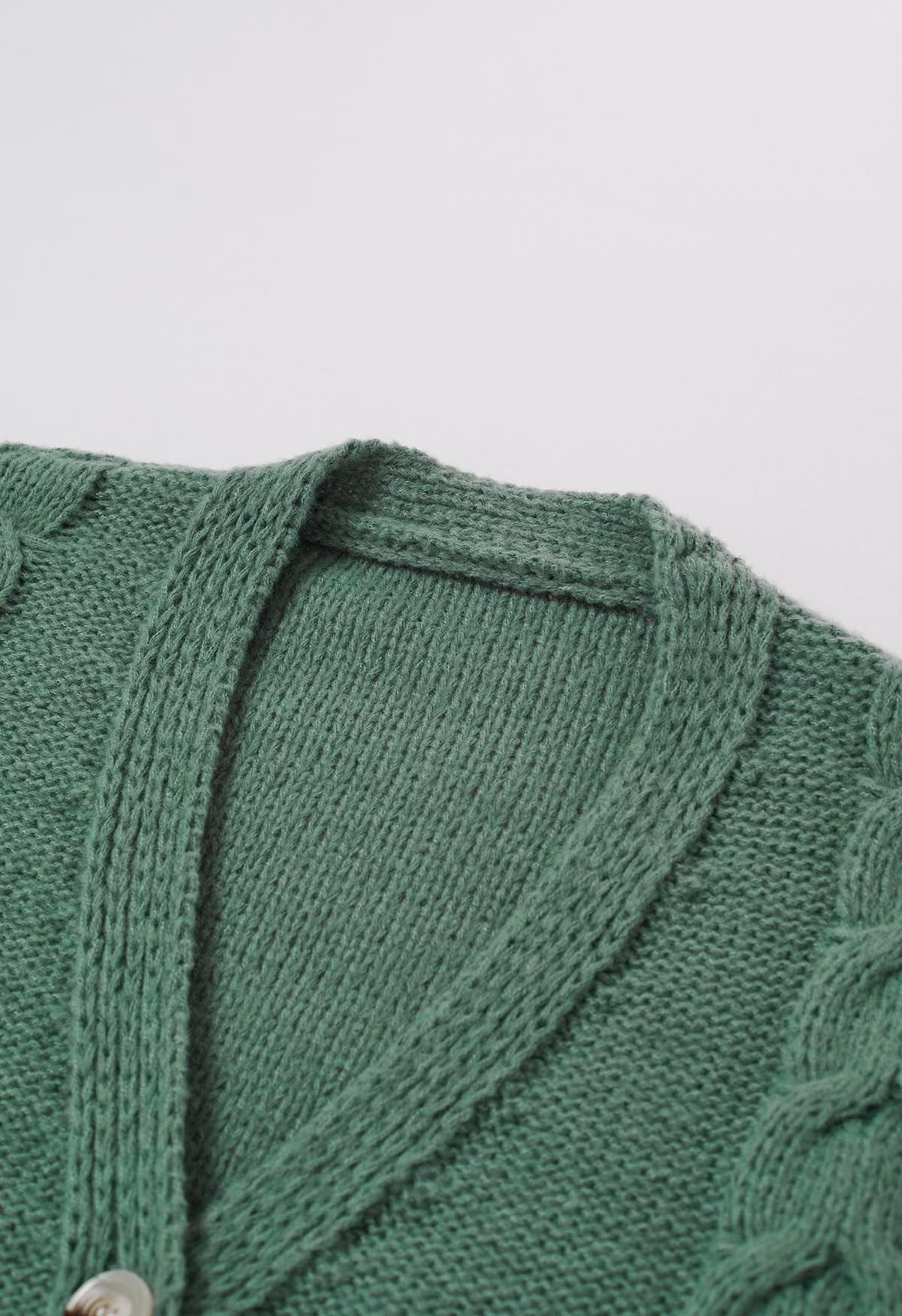 Braid Pattern Buttoned Knit Cardigan in Green