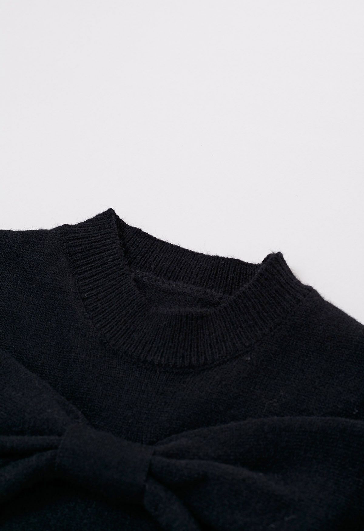 Bowknot Cold-Shoulder Knit Sweater in Black