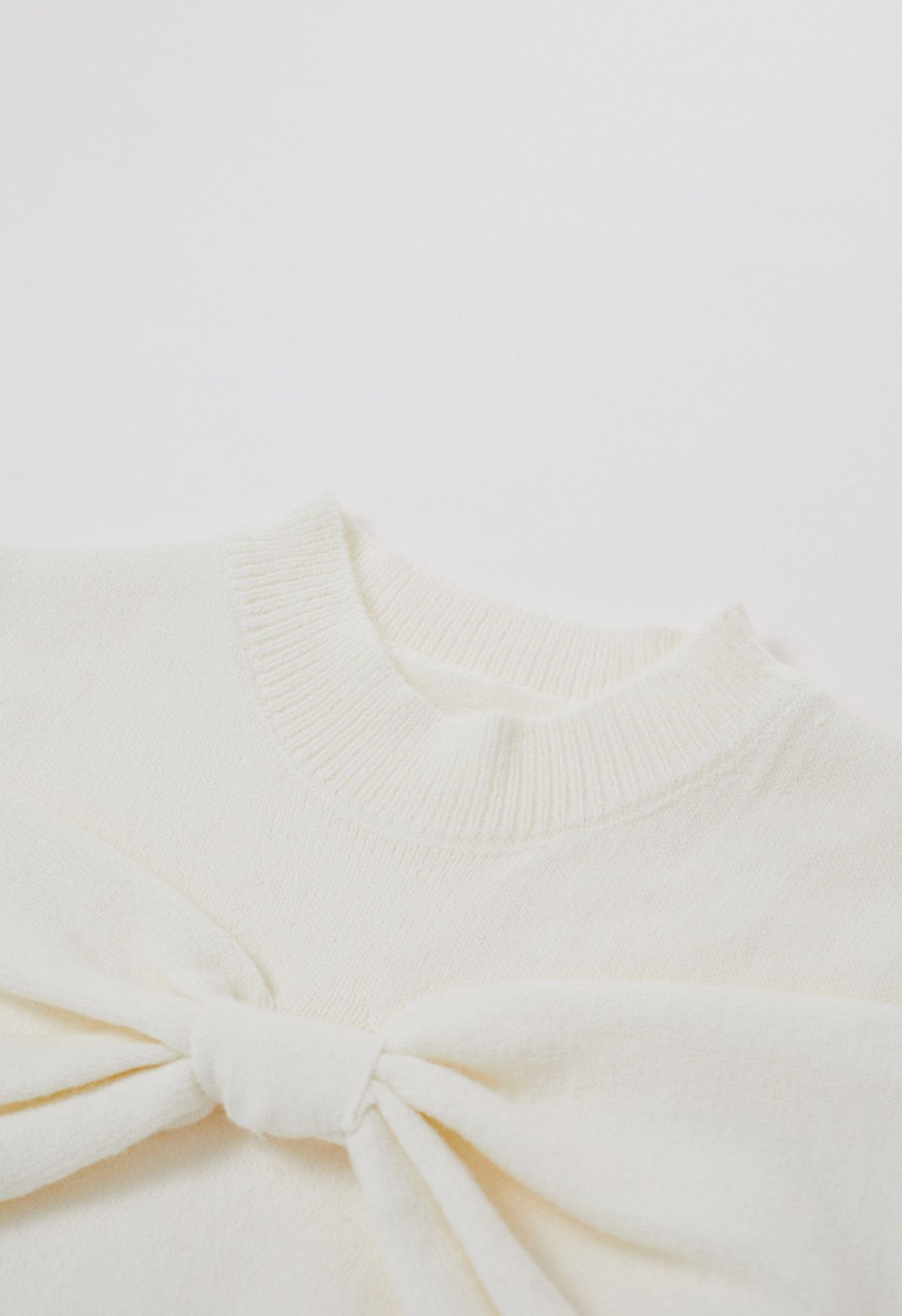 Bowknot Cold-Shoulder Knit Sweater in Cream