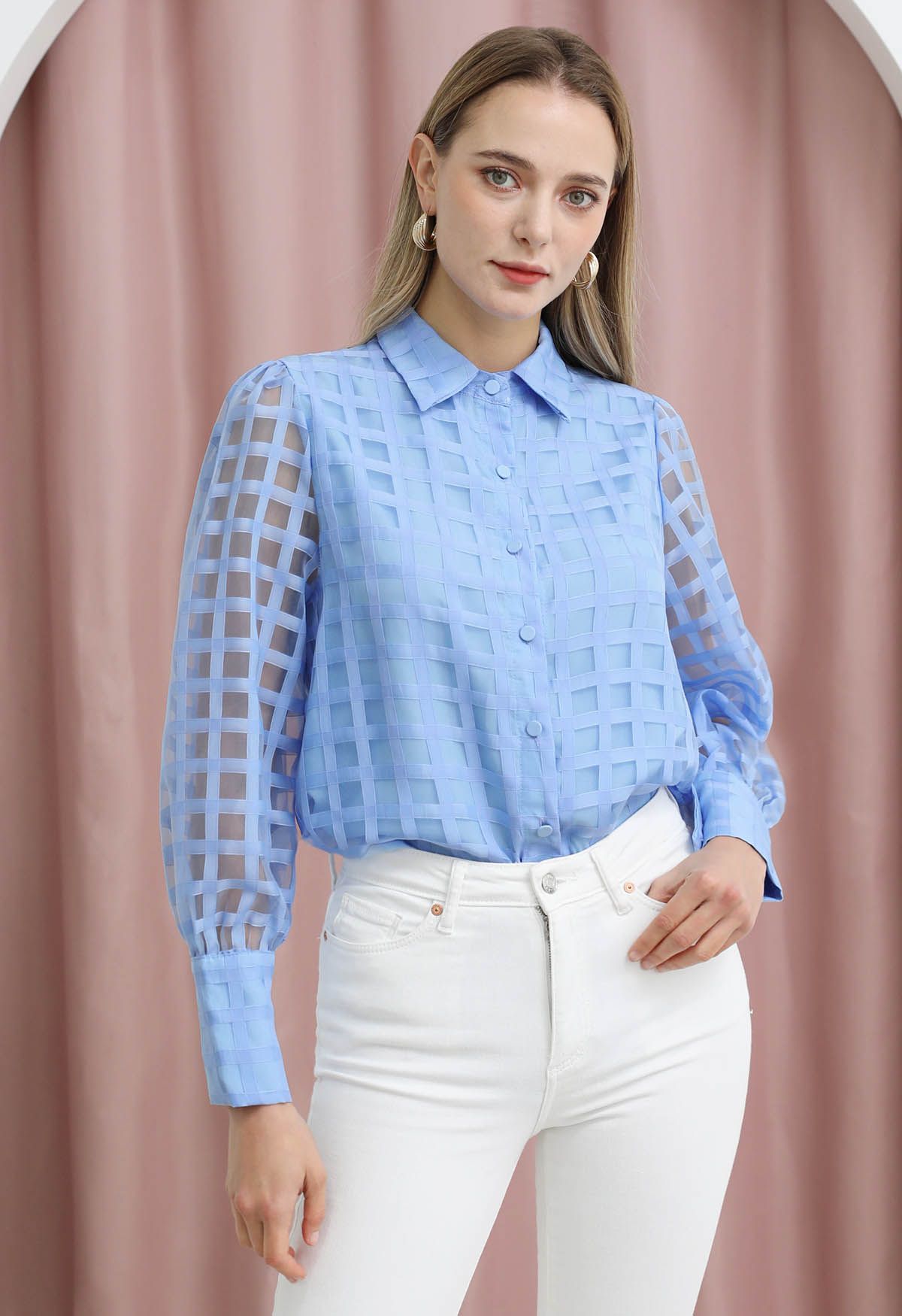 Check Pattern Button Down Shirt in Blue