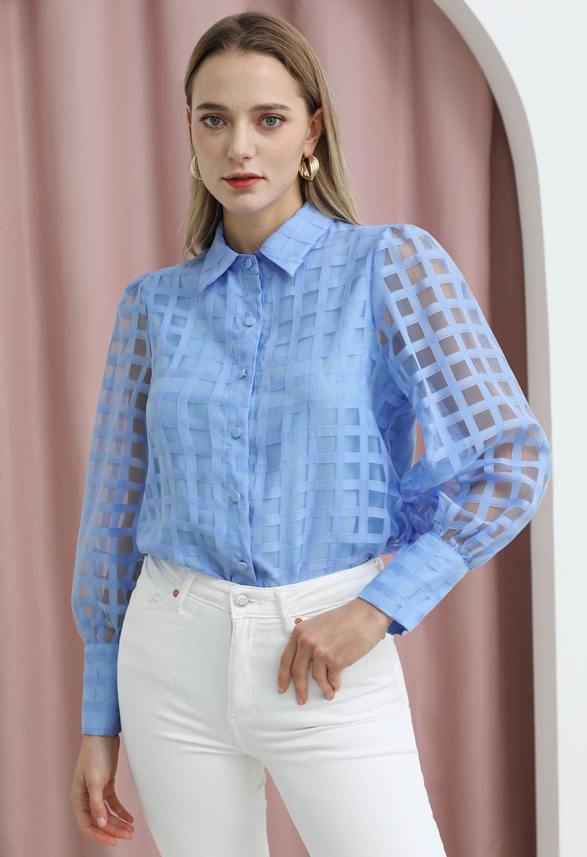 Check Pattern Button Down Shirt in Blue