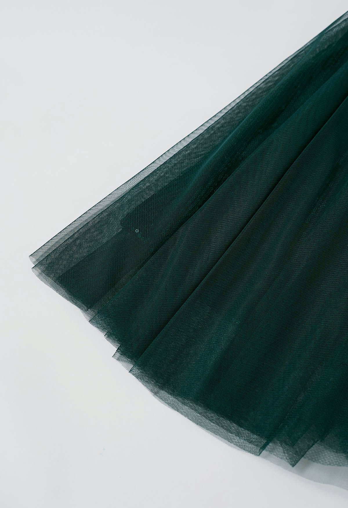 Ravishing Sequins Mesh Tulle Midi Skirt in Dark Green