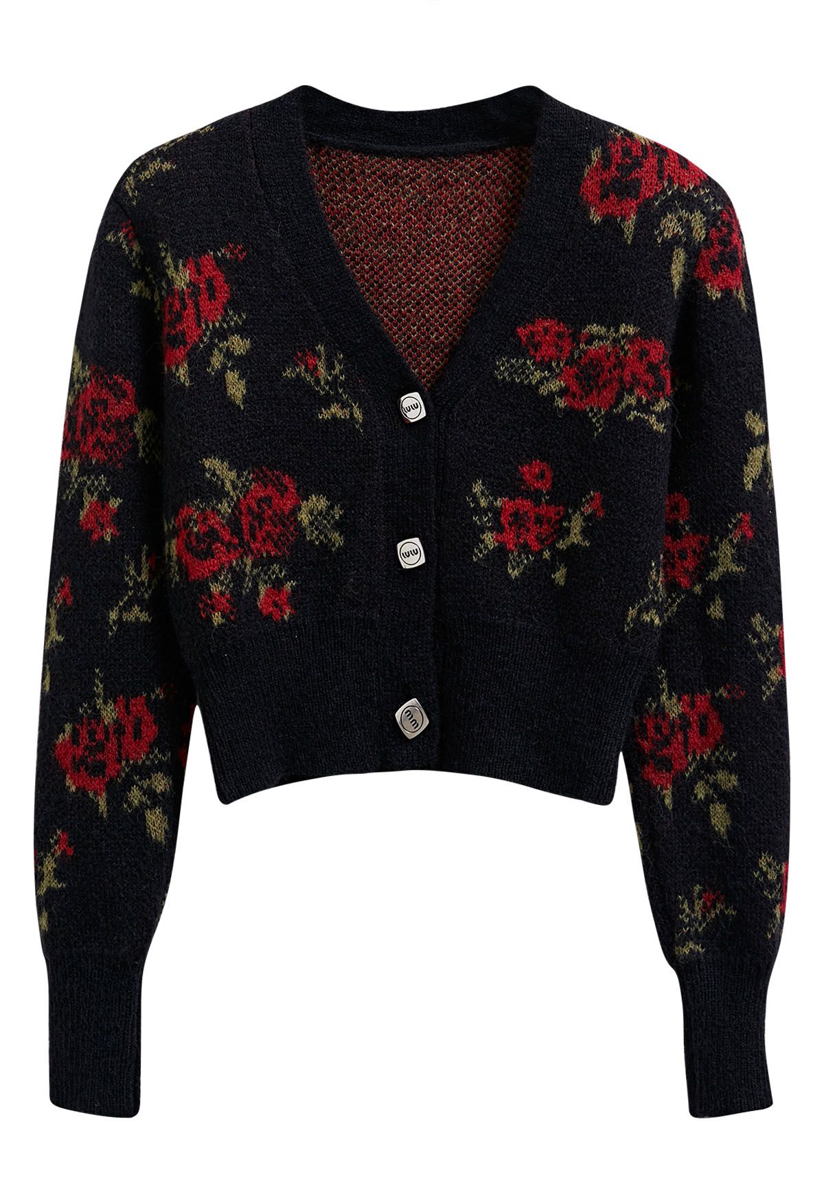 Charming Bouquet Buttoned Crop Cardigan in Black