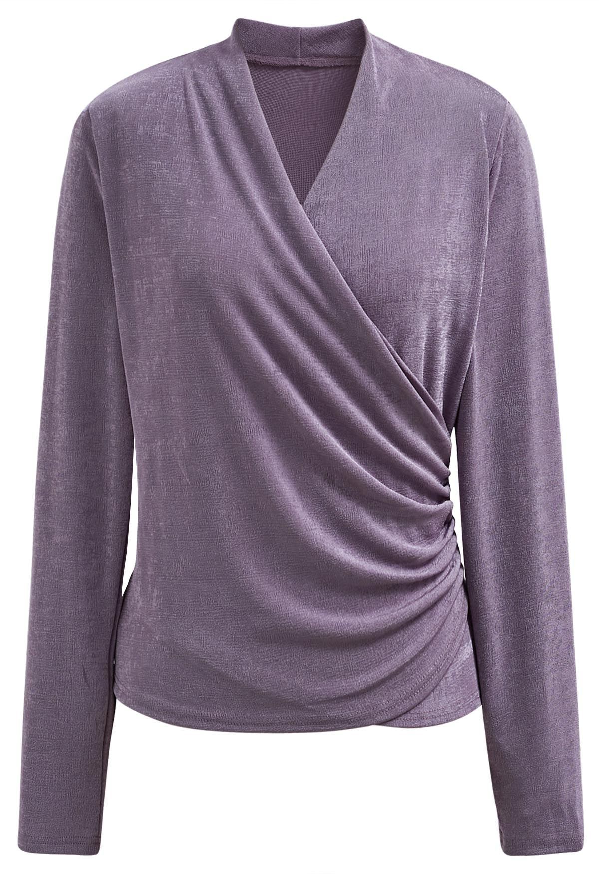 Ruched Waist Faux-Wrap Top in Lilac