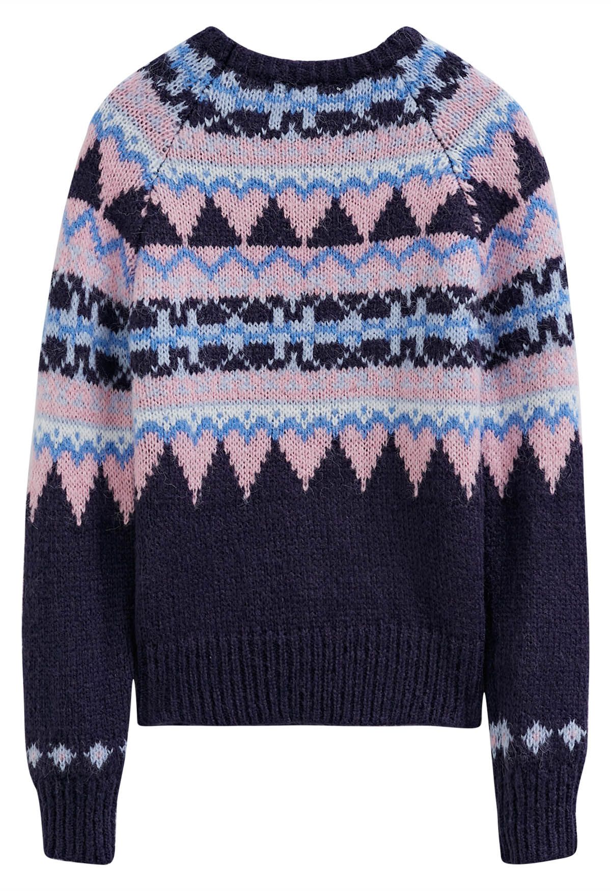 Graphic Fair Isle Crew Neck Knit Sweater