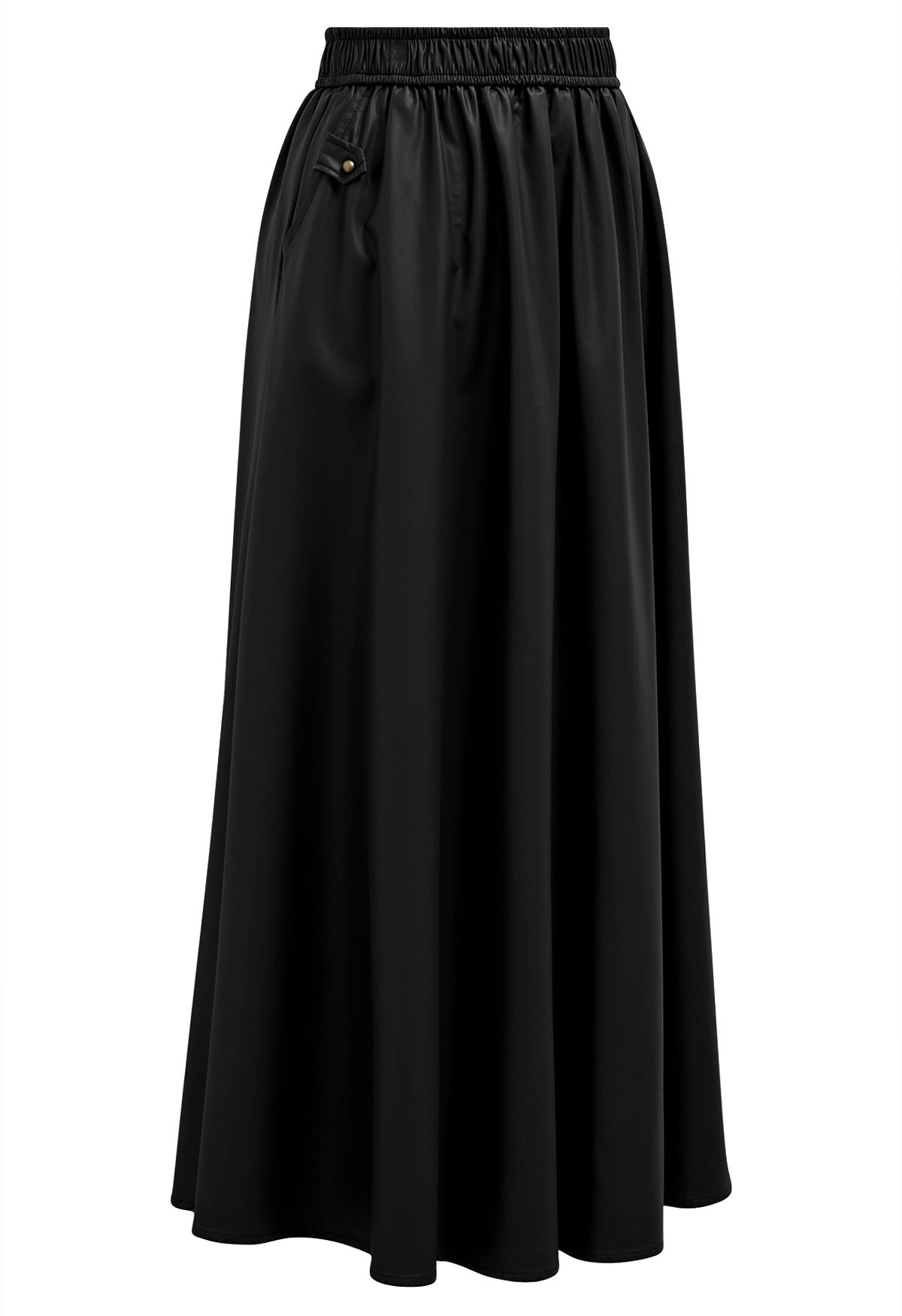 Basic Soft Faux Leather A-Line Skirt in Black