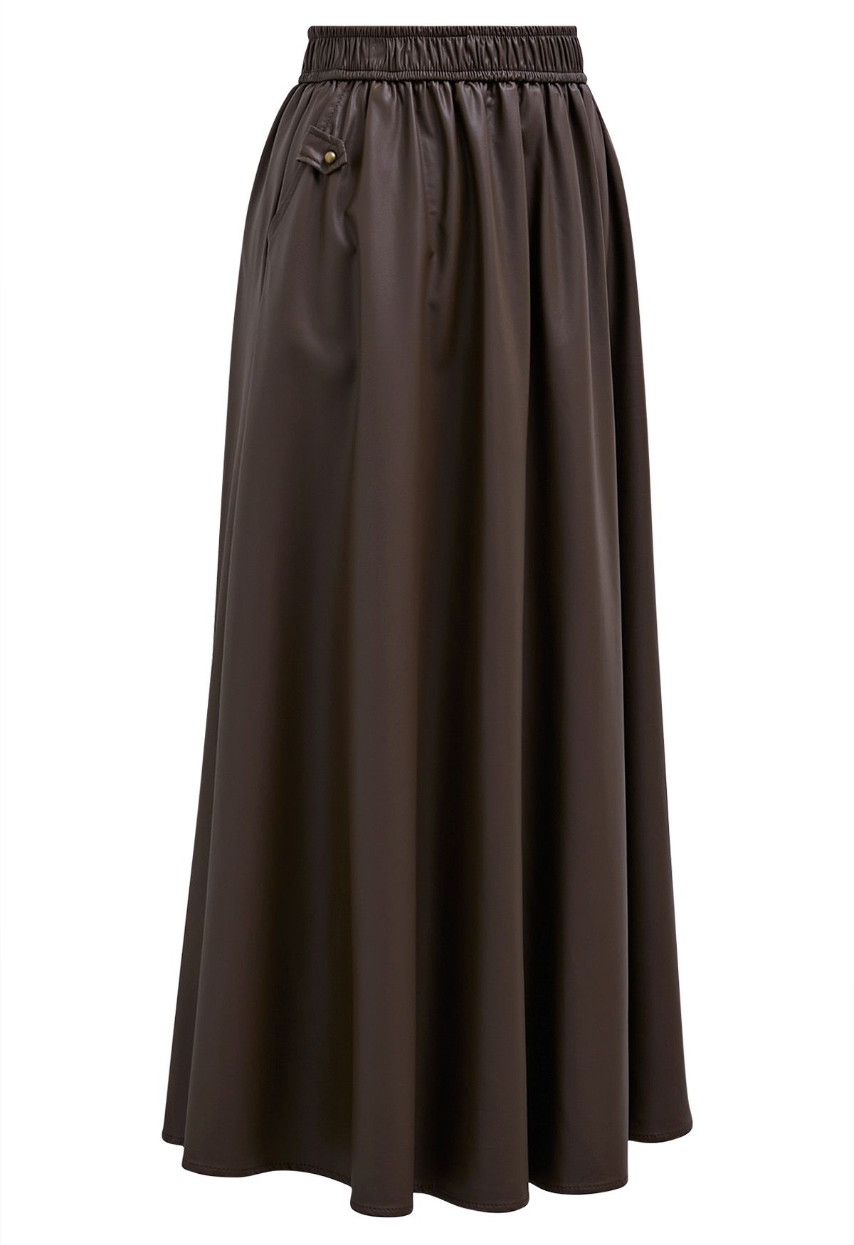 Basic Soft Faux Leather A-Line Skirt in Brown