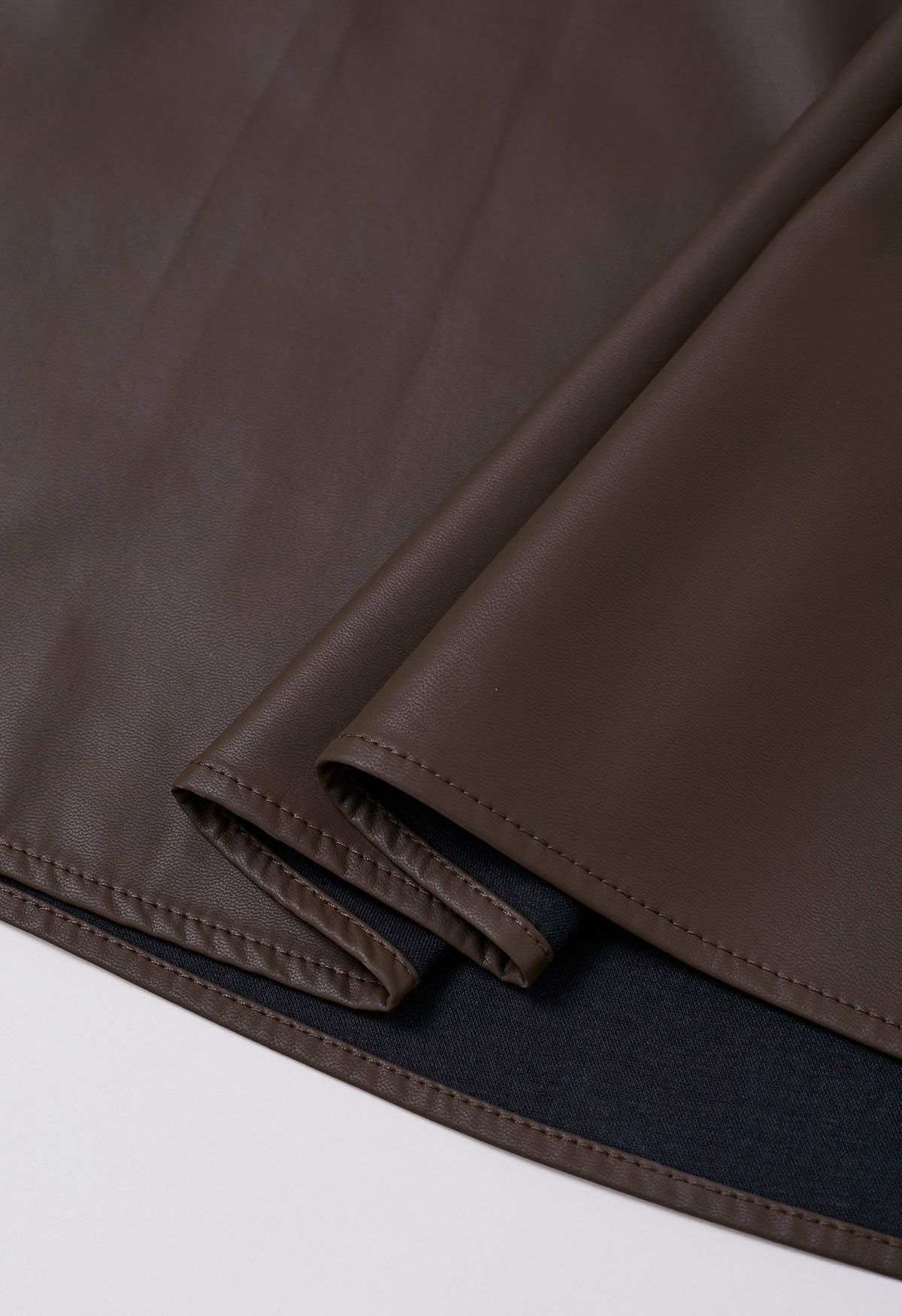 Basic Soft Faux Leather A-Line Skirt in Brown