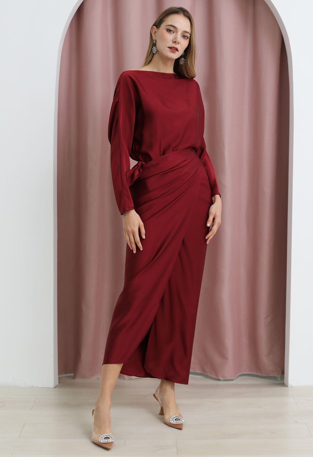 Burgundy boat neck dress best sale