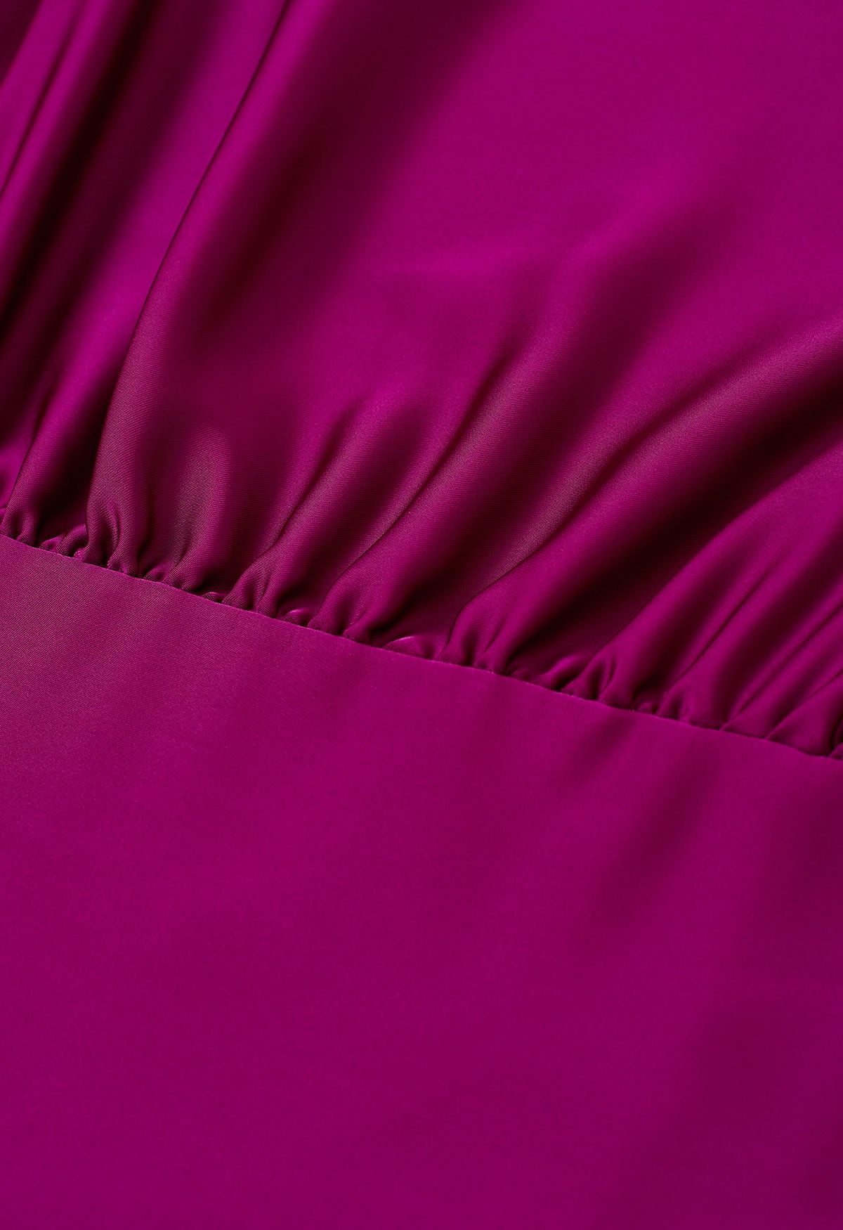 Satin Boat Neck Wrapped Waist Maxi Dress in Magenta