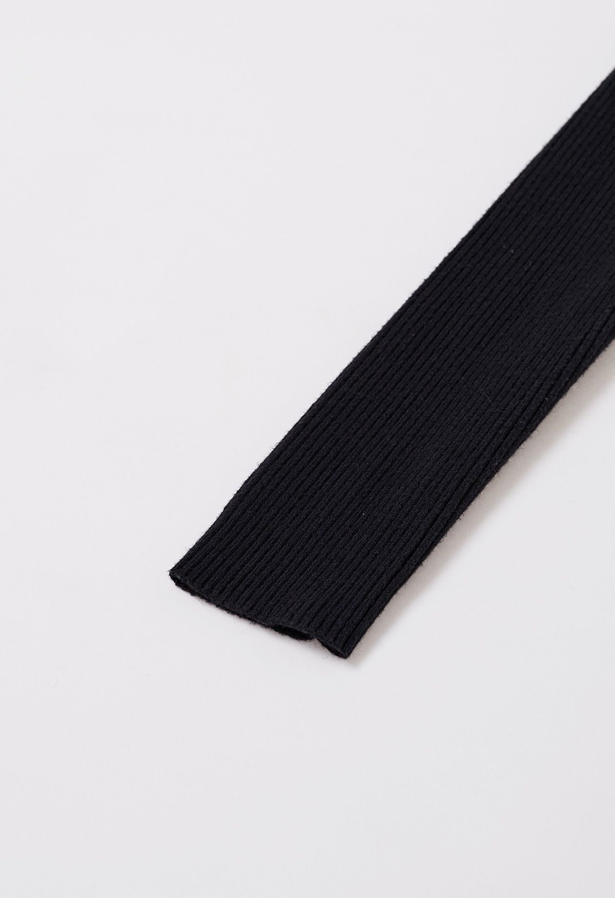 Folded Shoulder Flower Brooch Knit Top in Black