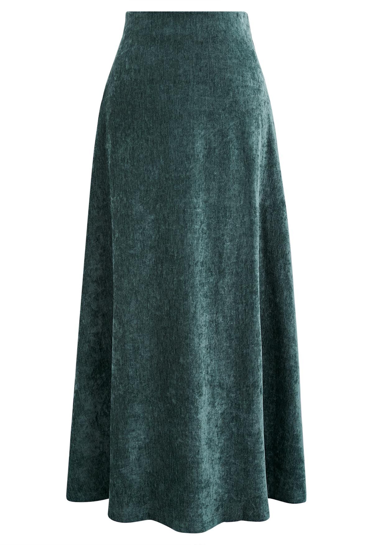 Midnight Glamour Velvet Maxi Skirt in Green