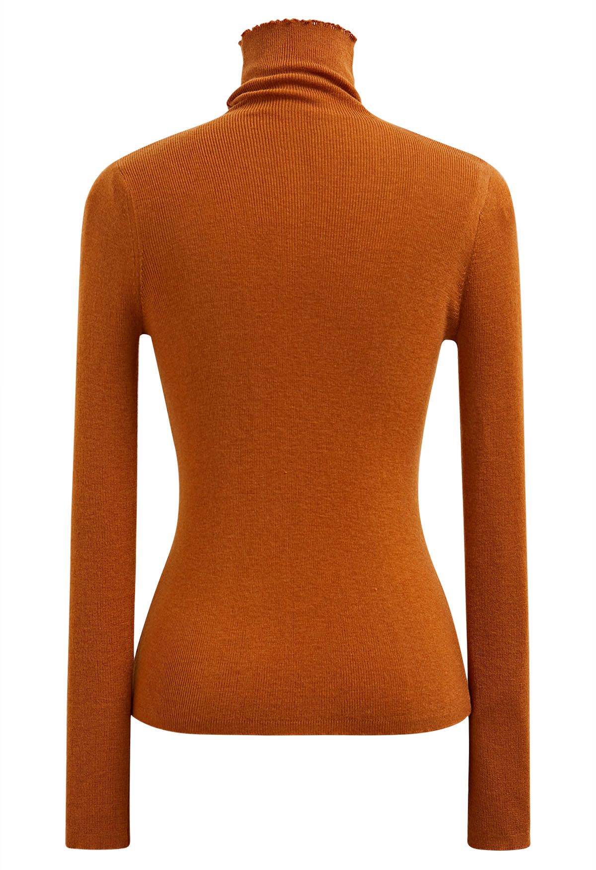 Basic High Neck Soft Knit Top in Pumpkin