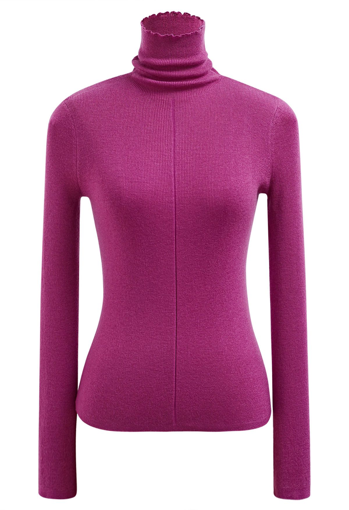 Basic High Neck Soft Knit Top in Magenta