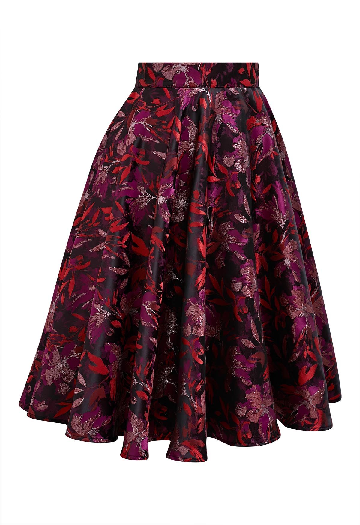 Midnight Bloom Jacquard A-Line Midi Skirt