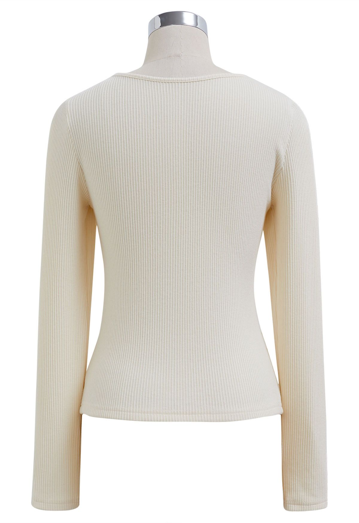 Twisted Mesh Spliced Knit Top in Cream
