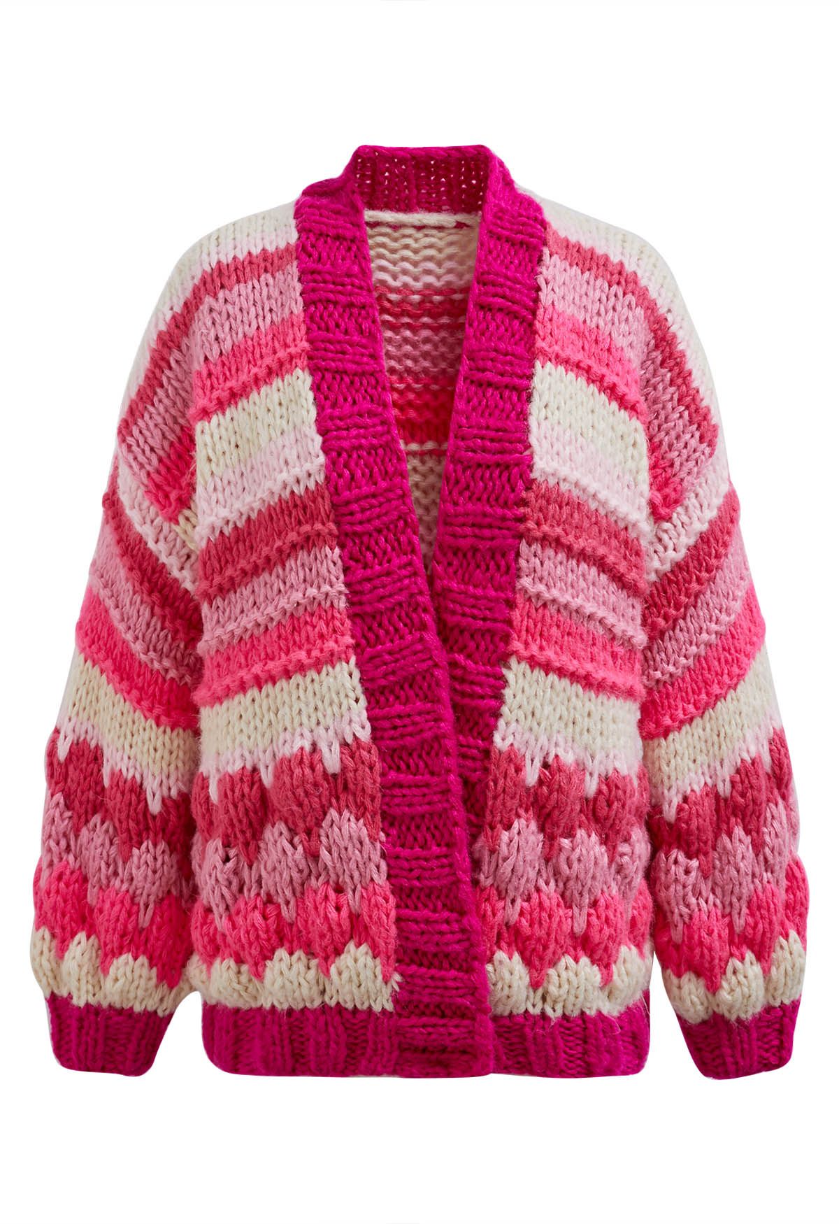 Pretty in Pink Color Block Hand Knit Cardigan