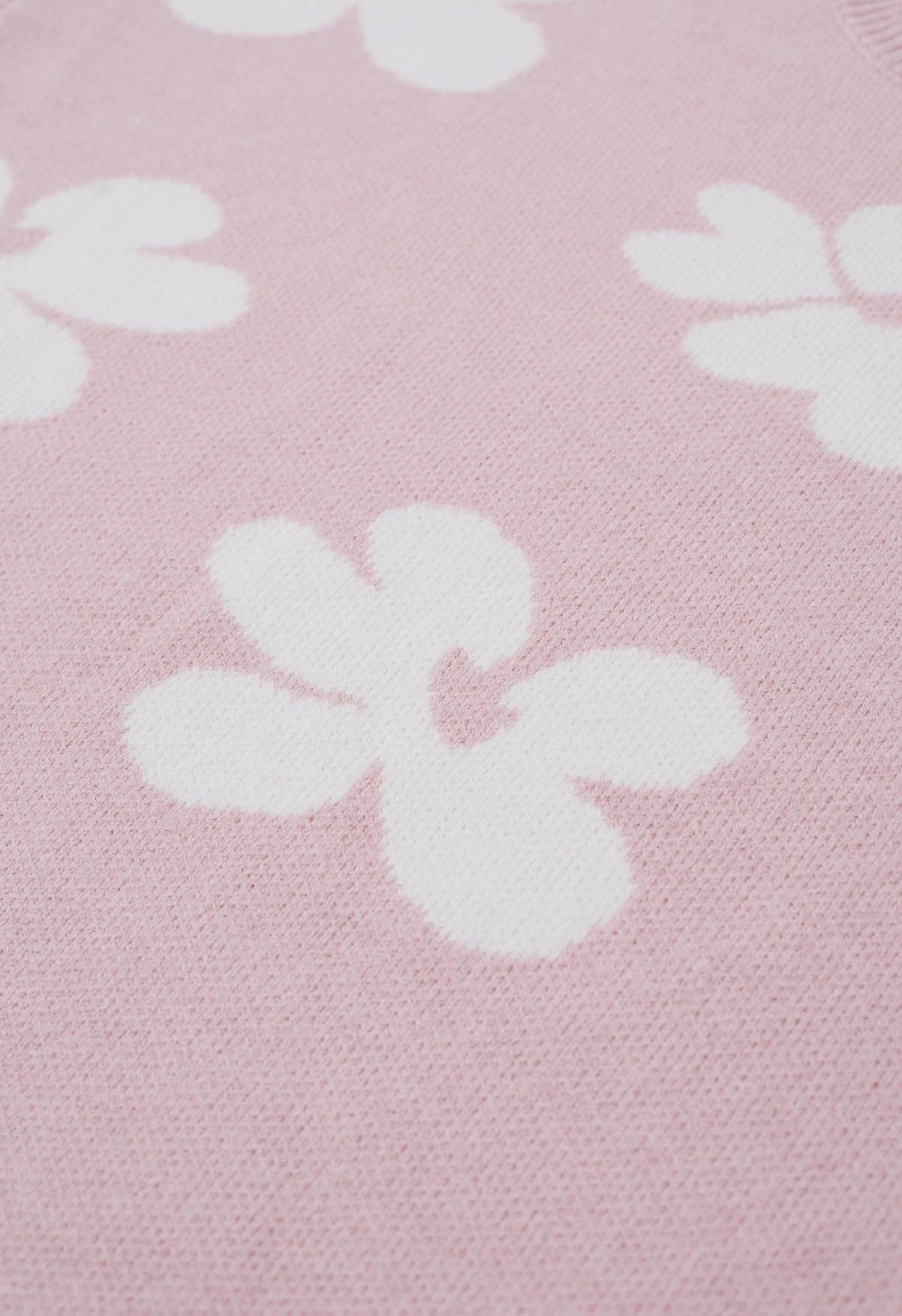 Contrast Flower Pattern Knit Sweater in Pink