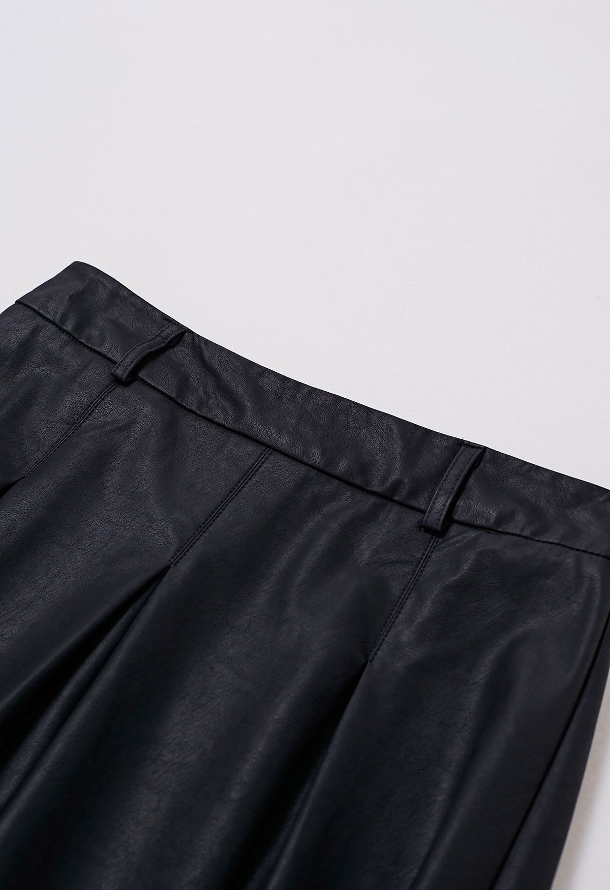 Faux Leather Pleated Belted Midi Skirt in Black