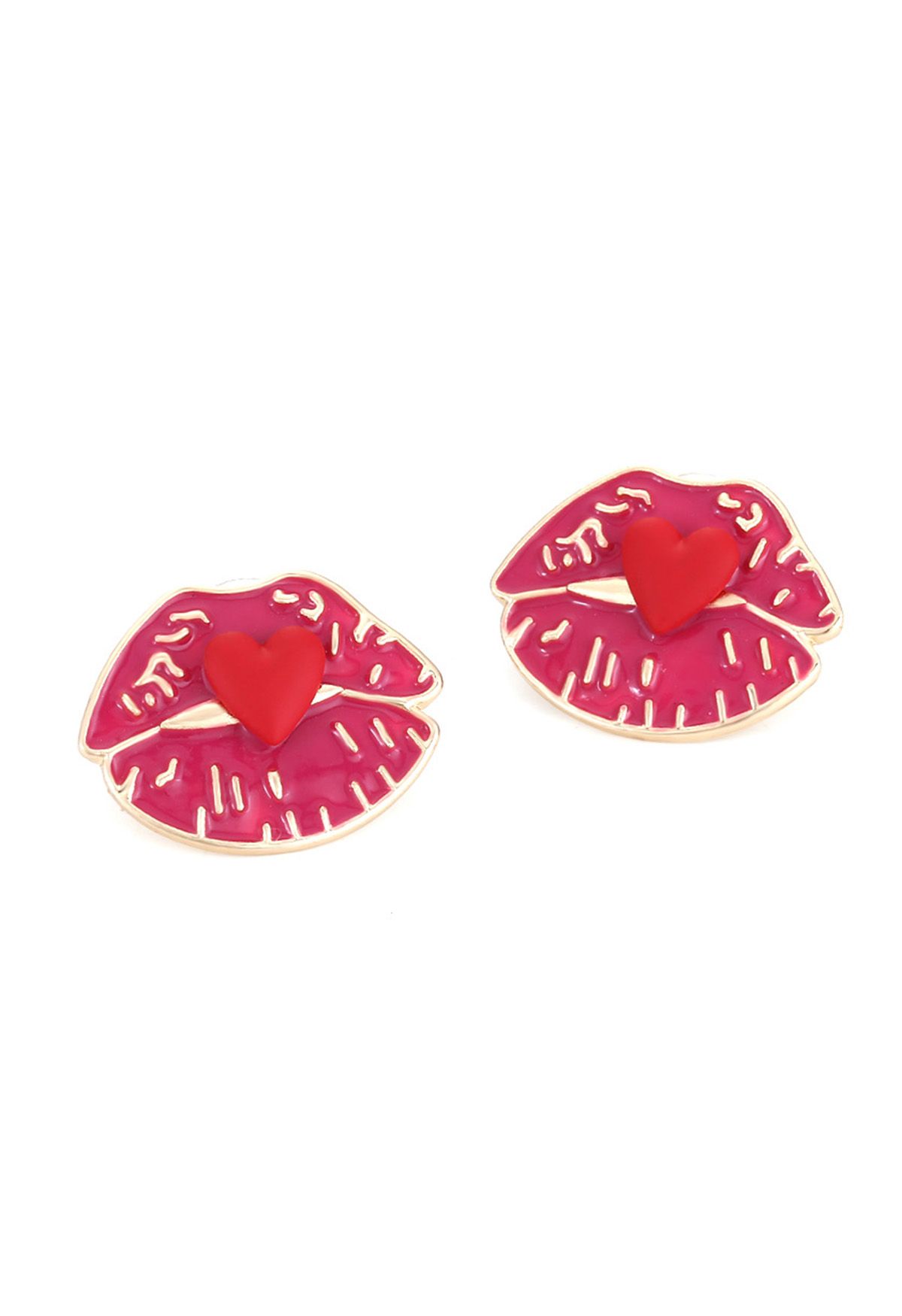 Flaming Lip Heart Earrings in Red
