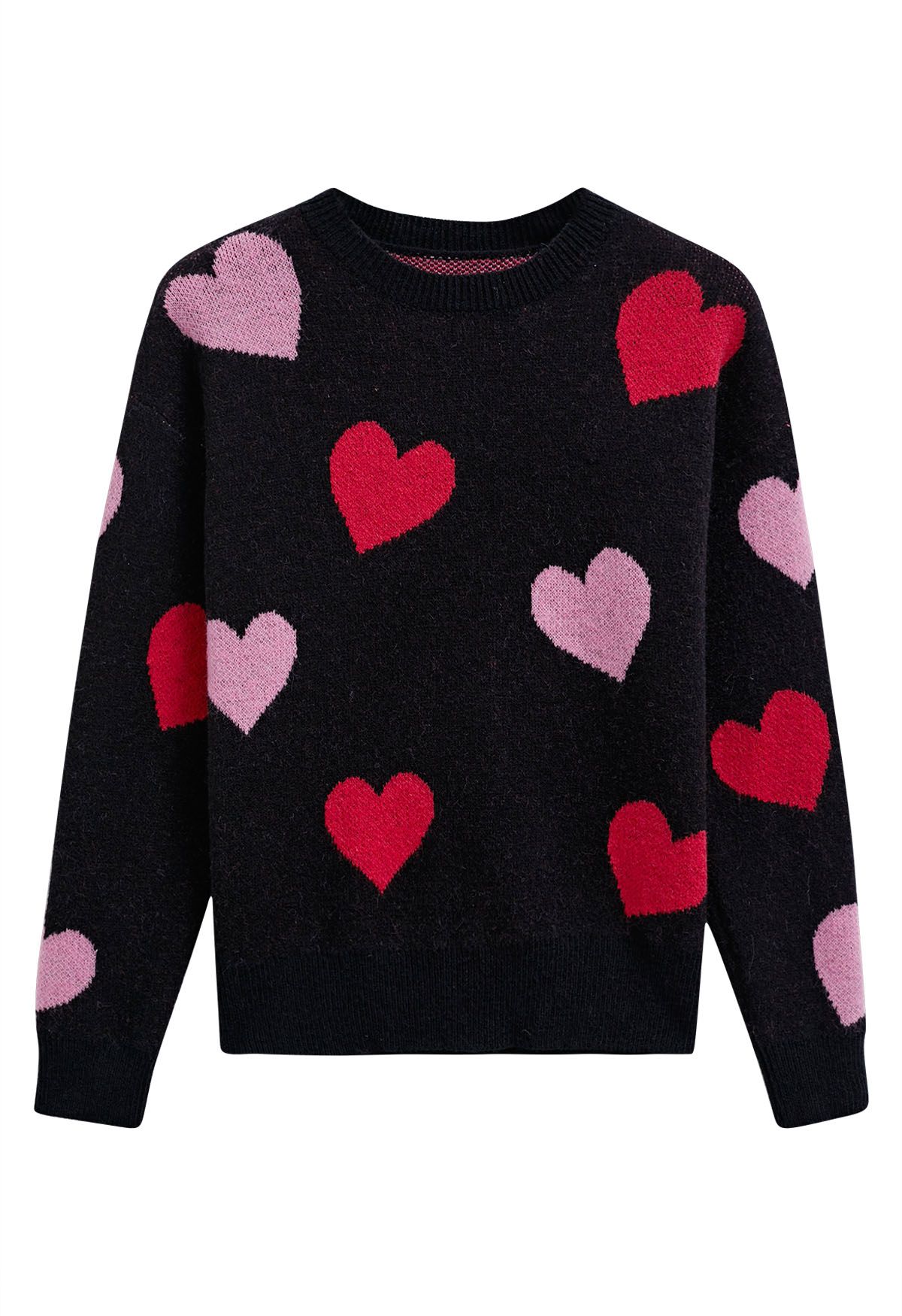 Cozy Love Heart Pattern Knit Sweater