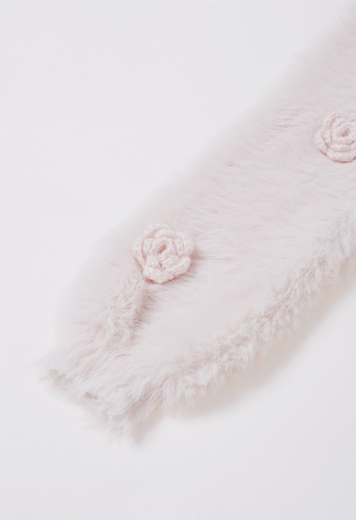 Stitch Flowers Embellished Fuzzy Knit Cardigan in Light Pink