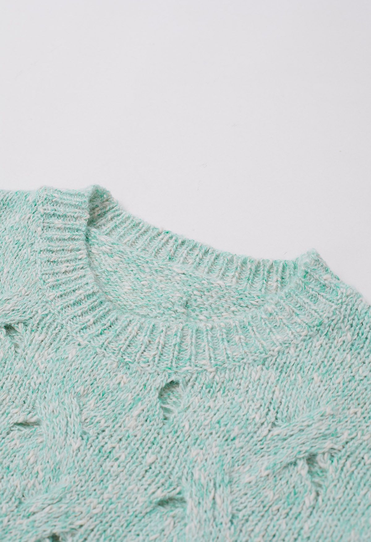 Hollow Out Mix-Color Cable Knit Sweater in Mint