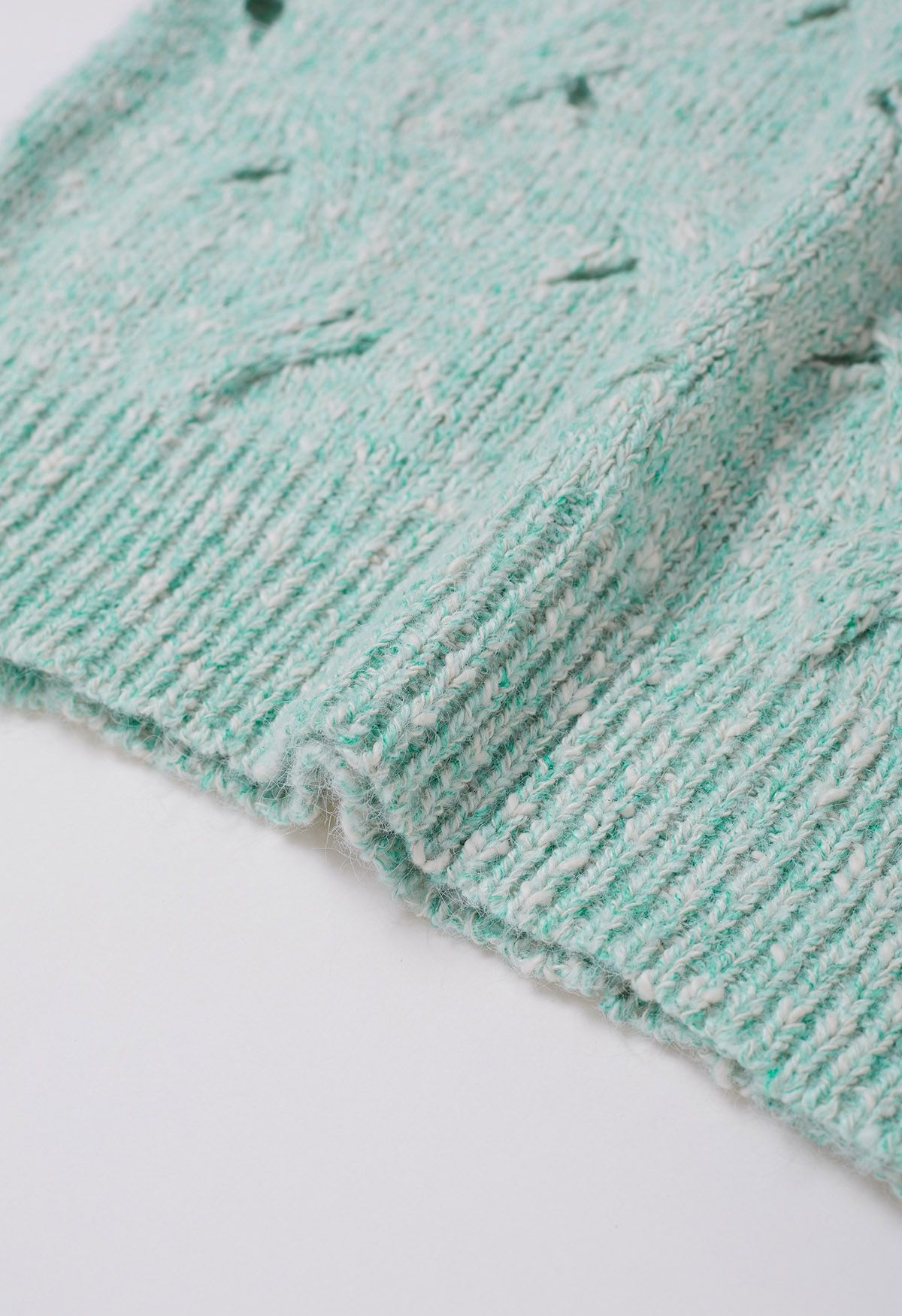 Hollow Out Mix-Color Cable Knit Sweater in Mint