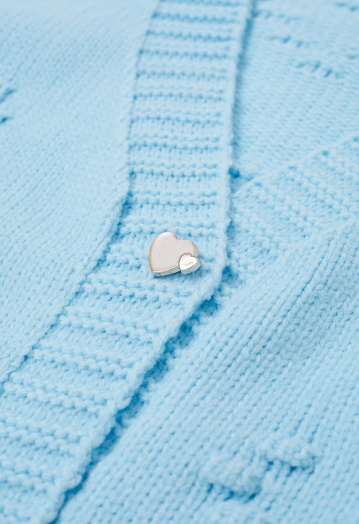Pom-Pom Hearts Button Down Knit Cardigan in Blue