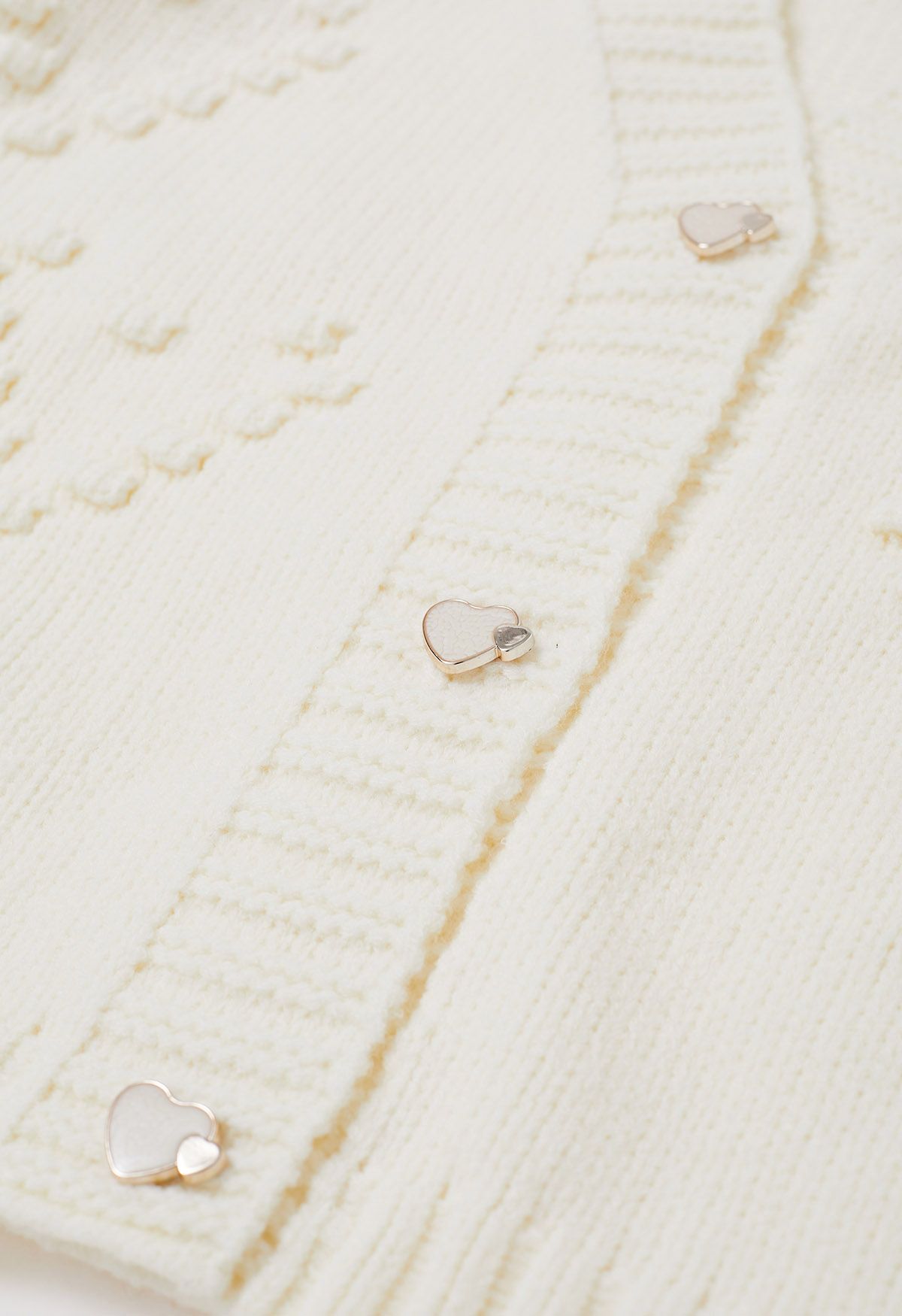 Pom-Pom Hearts Button Down Knit Cardigan in Ivory