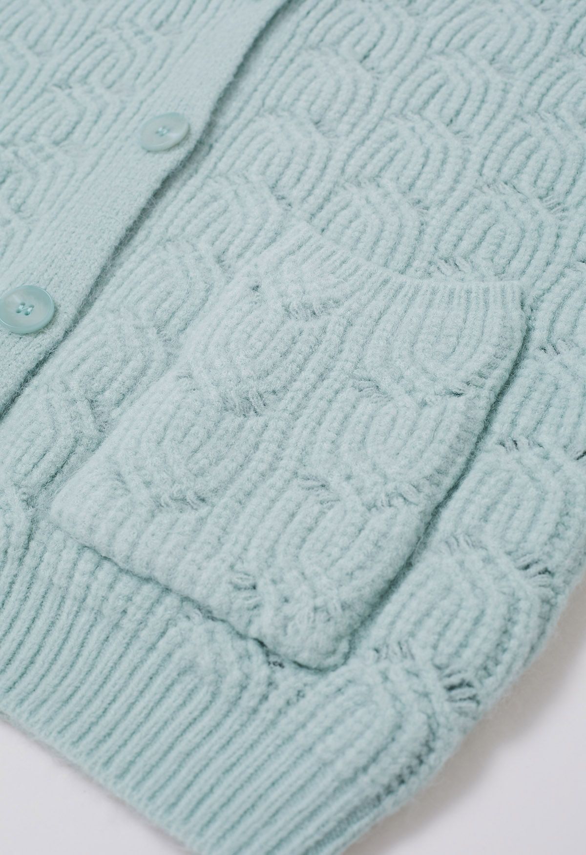 Button Front Pointelle Knit Cardigan in Mint