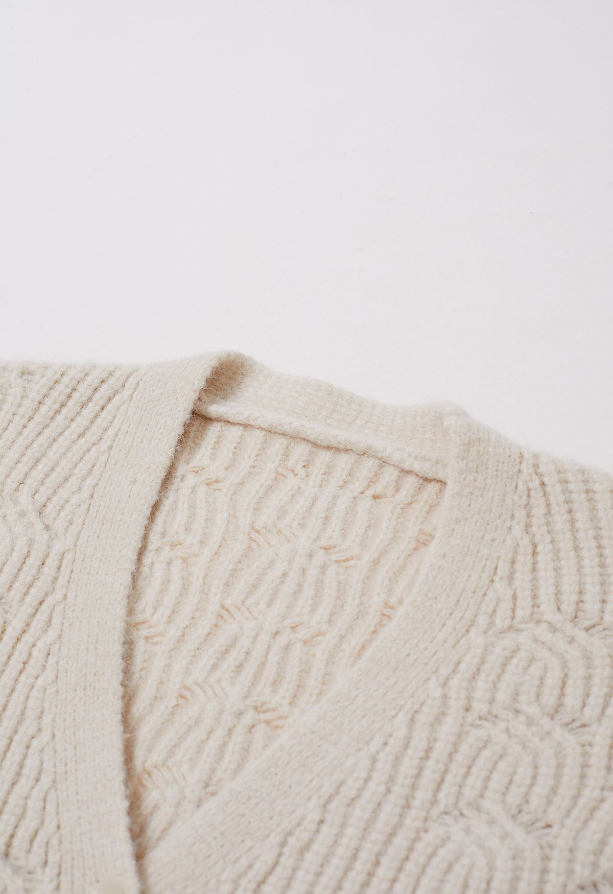 Button Front Pointelle Knit Cardigan in Oatmeal