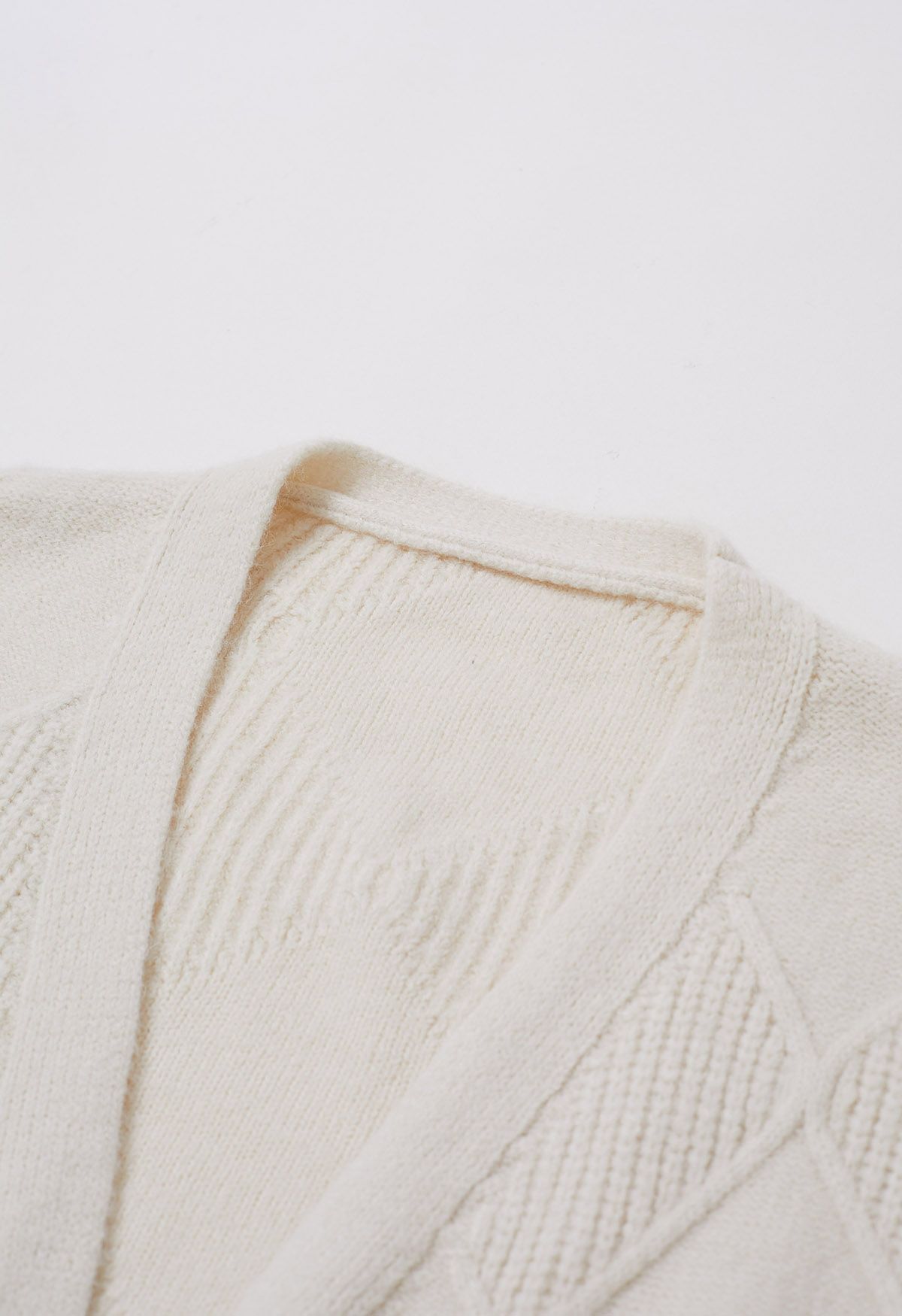 Ribbed Diamond Open Front Longline Cardigan in Ivory