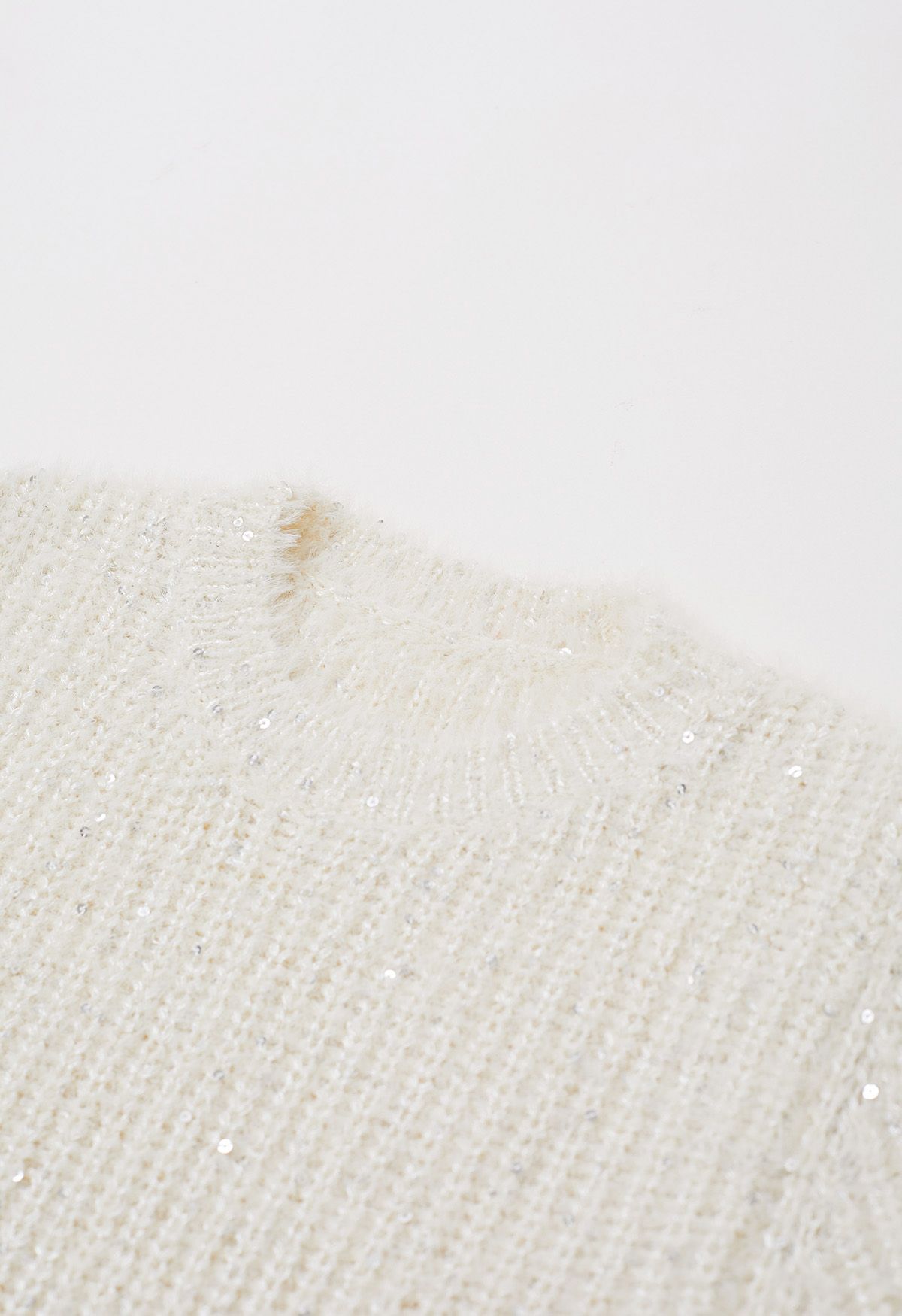 Sequin Fuzzy Short Sleeve Sweater in Cream