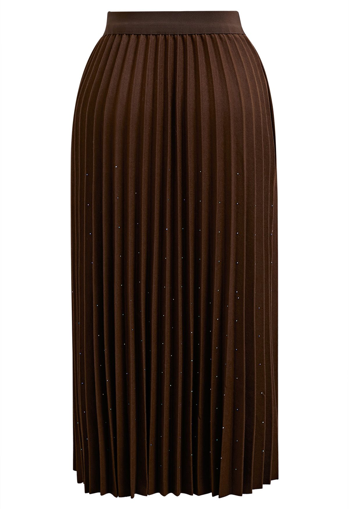 Gleaming Pleated Midi Skirt in Brown
