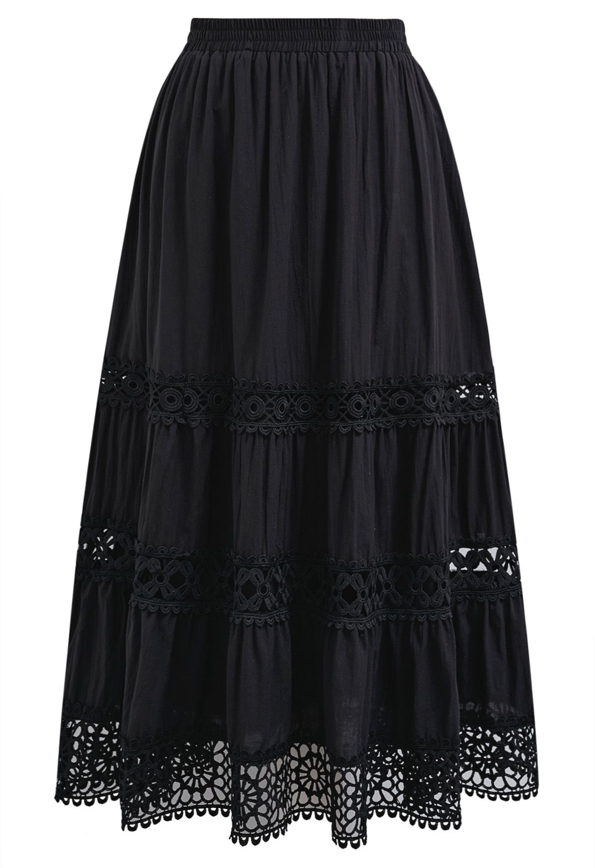 Geometric Lace Maxi Skirt in Black