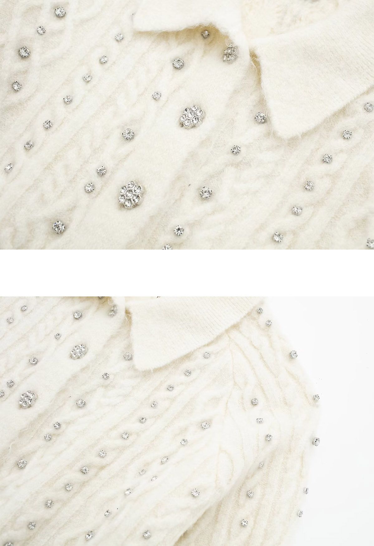 Exquisite Rhinestone Braided Knit Cropped Cardigan