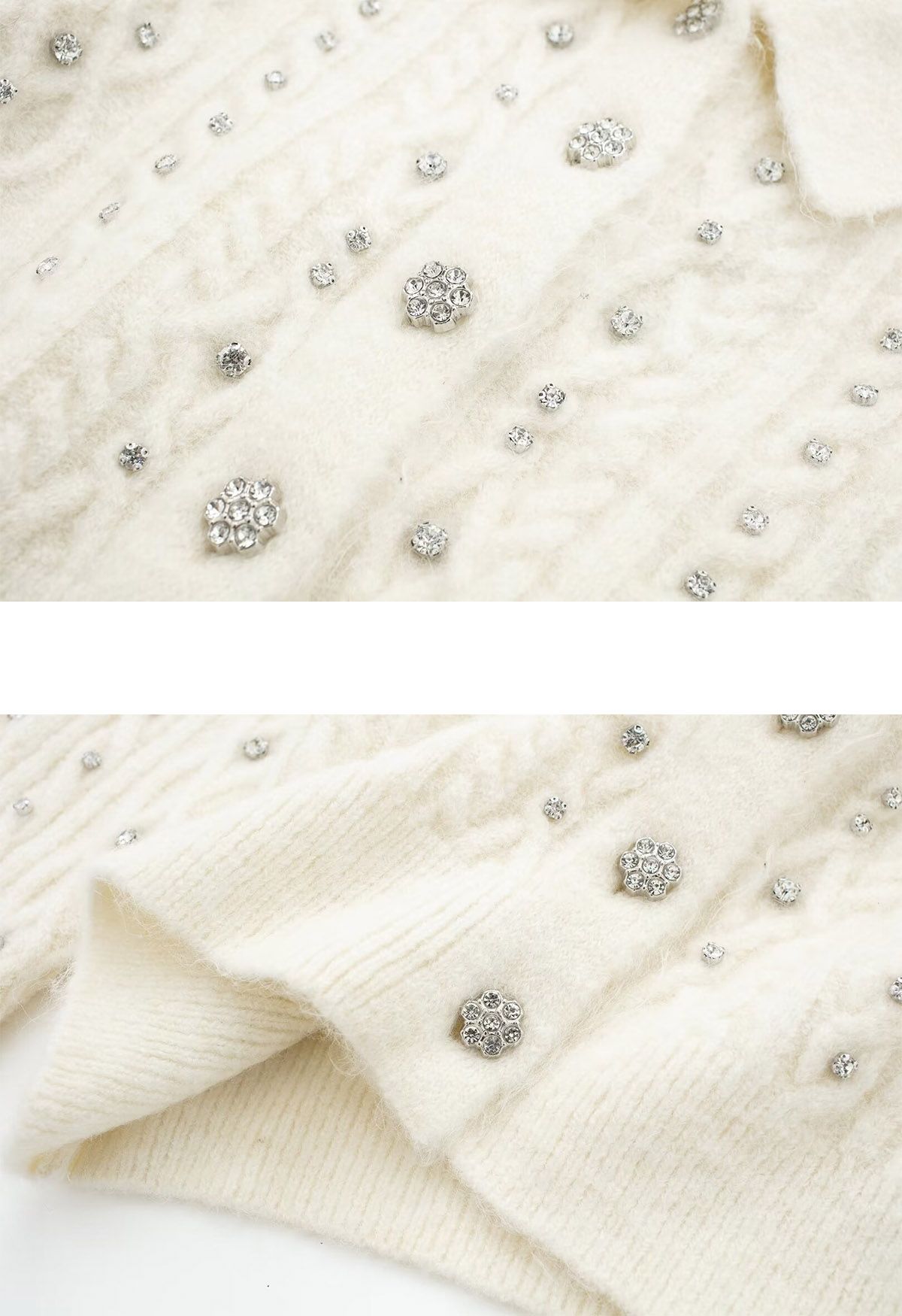 Exquisite Rhinestone Braided Knit Cropped Cardigan