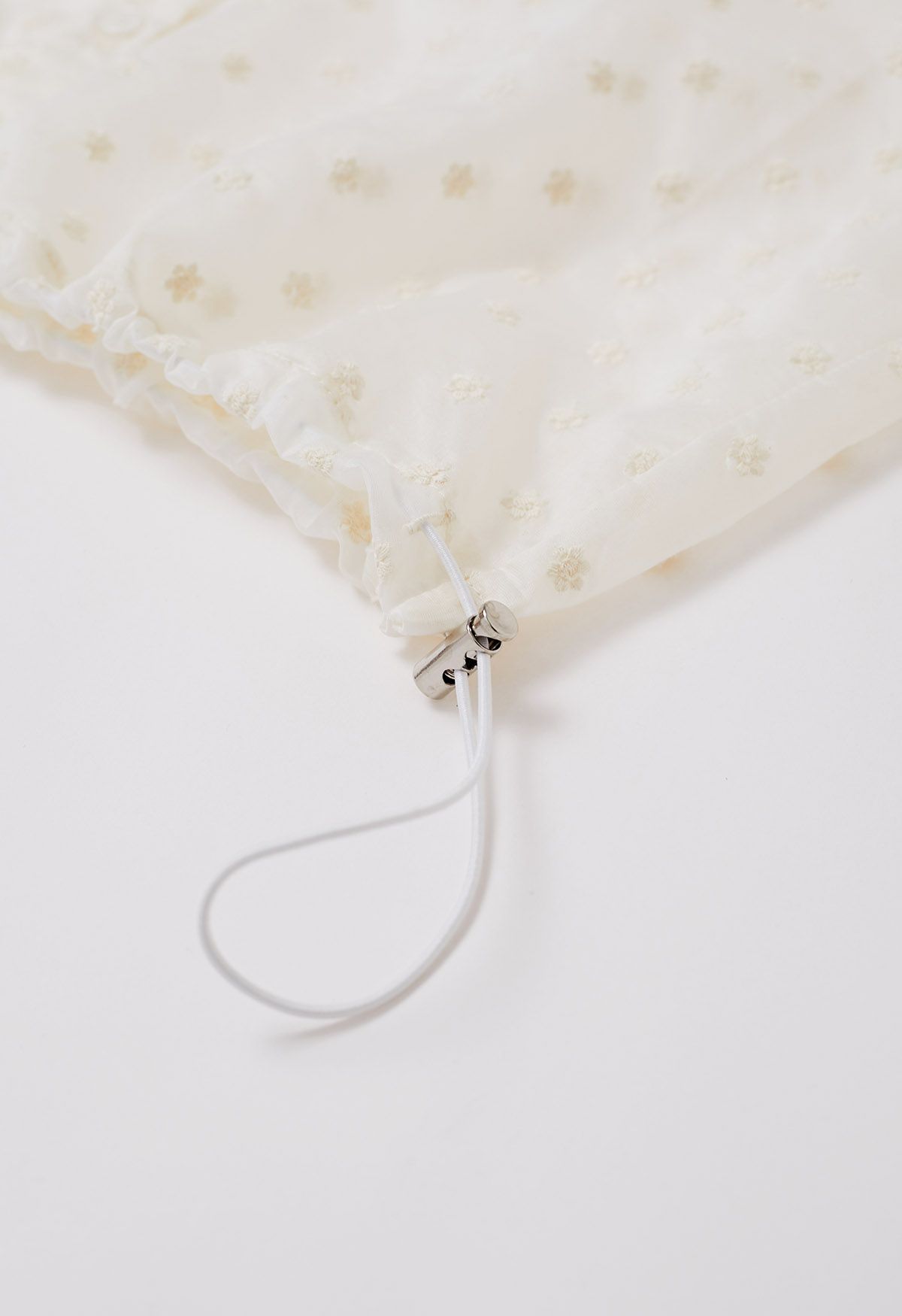 Lace Cutwork Pocket Embroidered Drawstring Shirt in Ivory