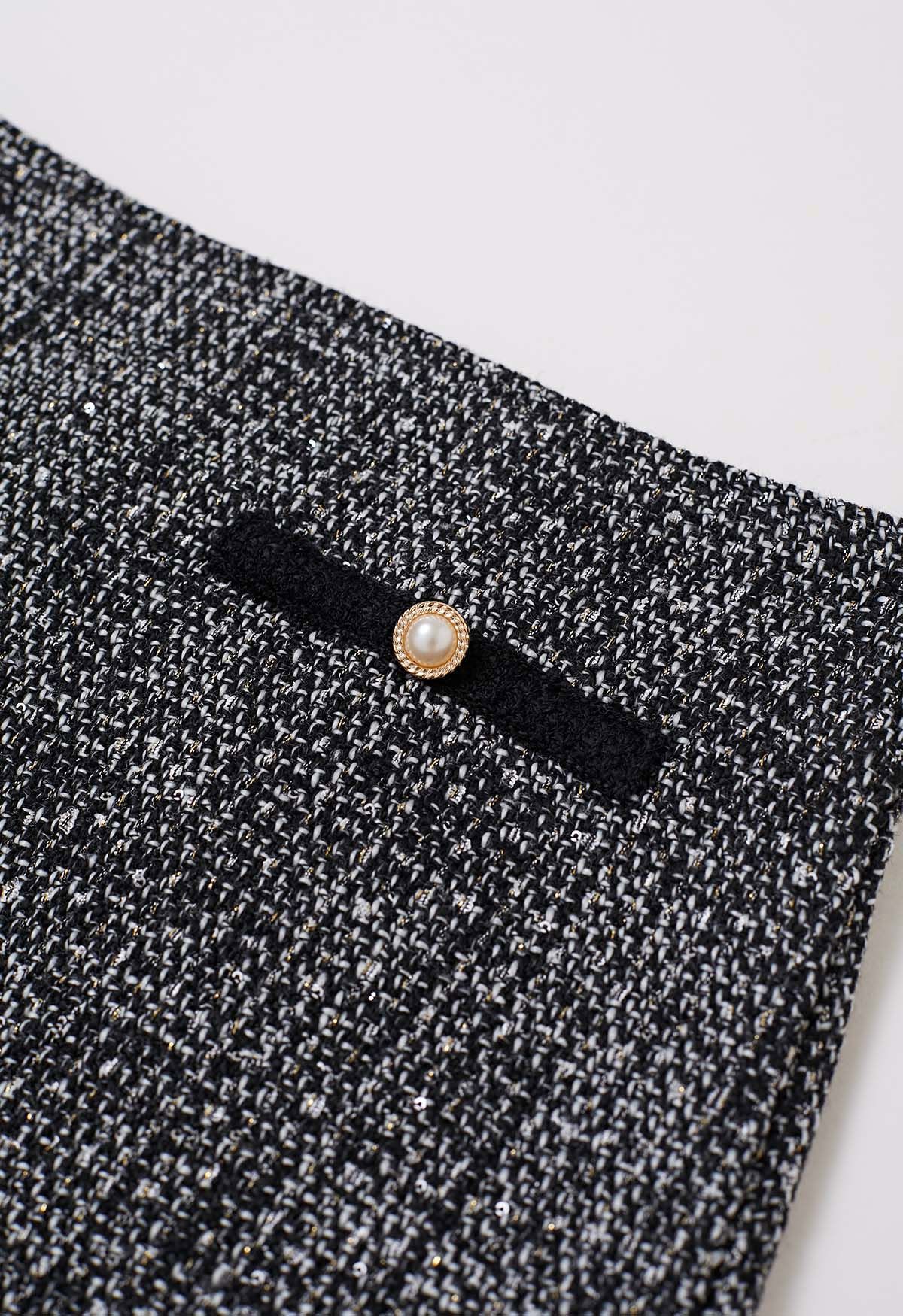 Contrast Edge Tweed Mini Bud Skirt