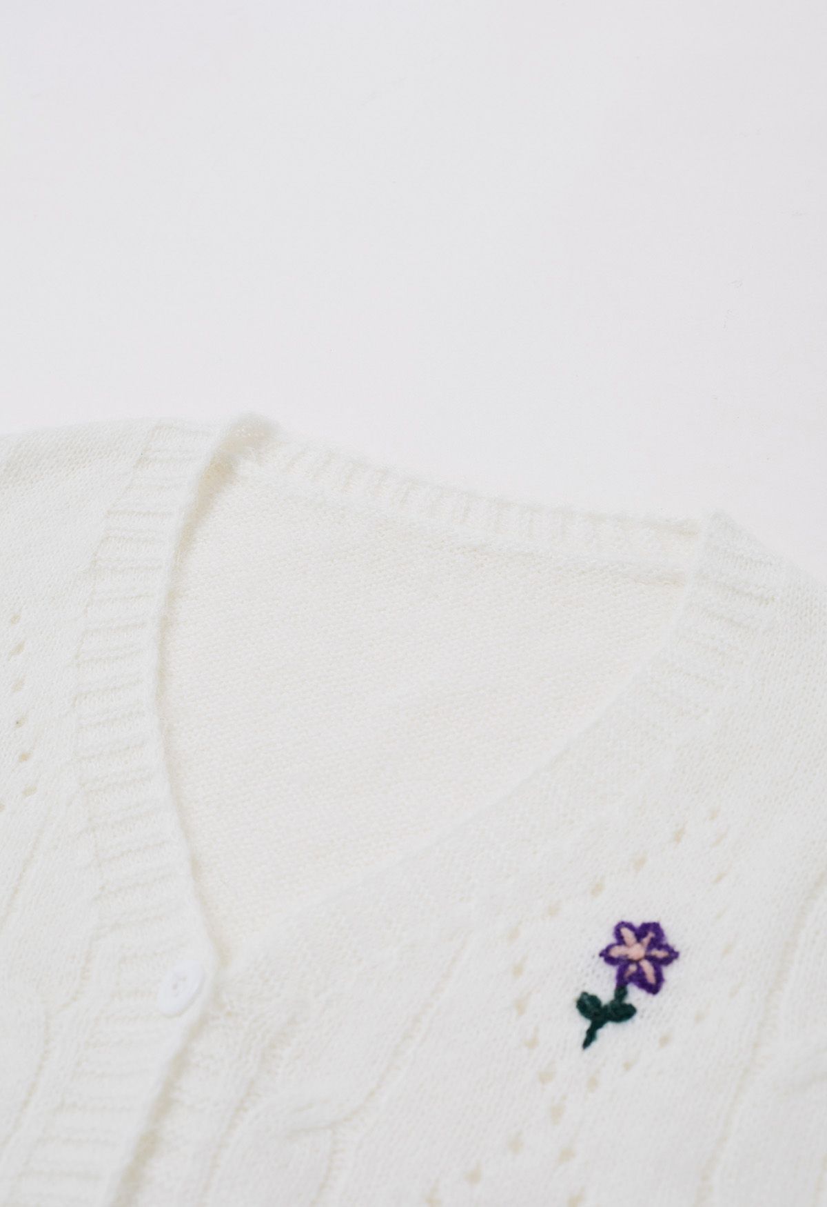 Dainty Floret Pointelle Knit Cardigan in White