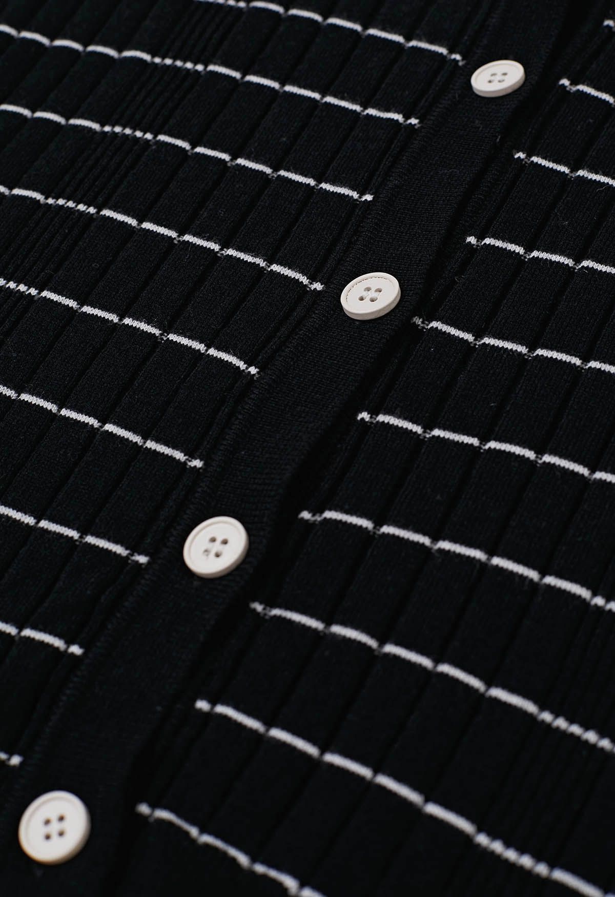 Turn-Down Collar Striped Knit Cardigan in Black