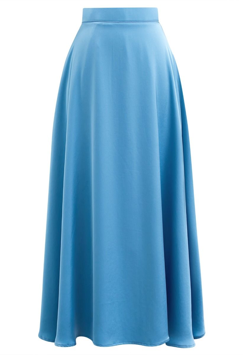 Timeless Elegance Satin A-Line Maxi Skirt in Blue